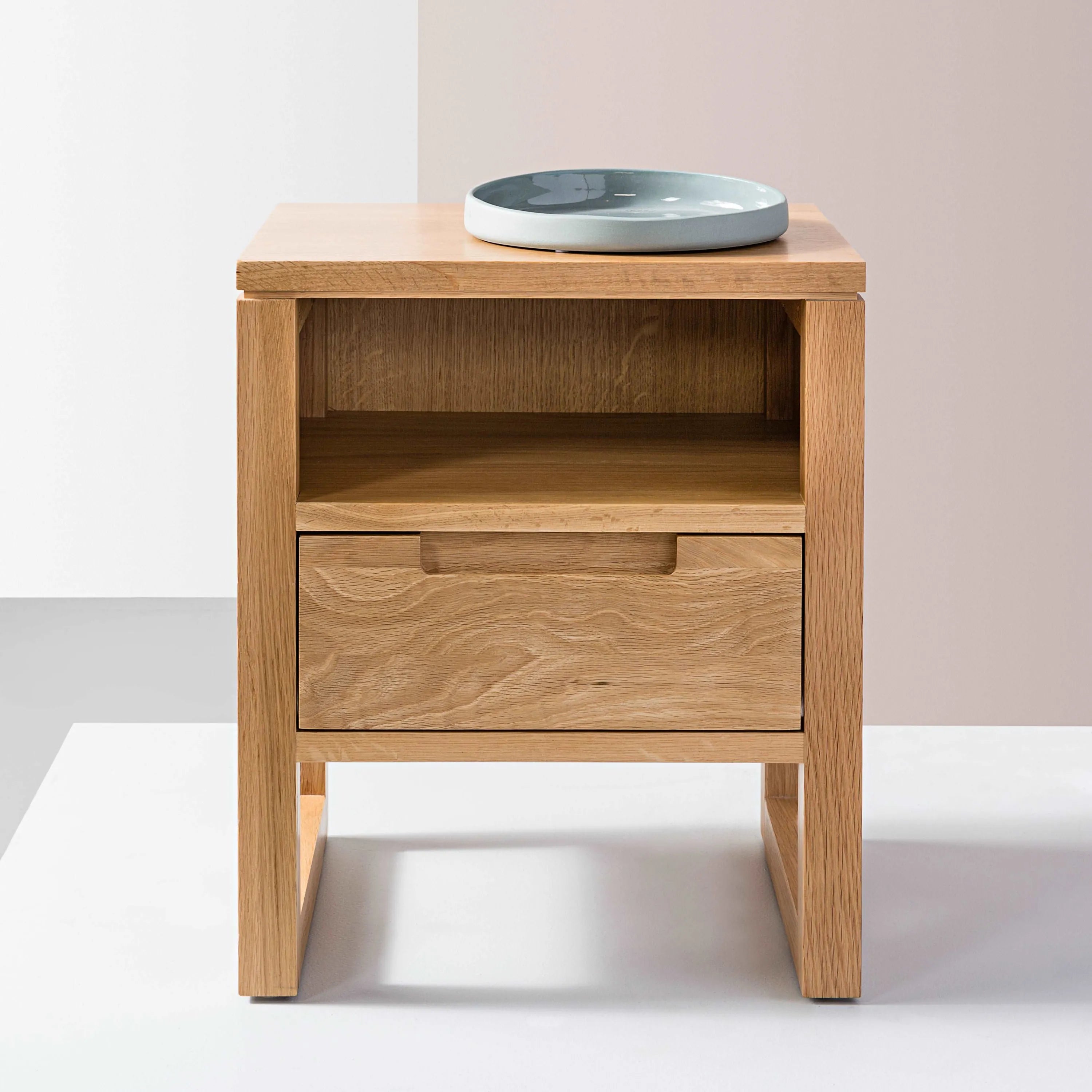 Bruno Nightstand 1 Drawer 17" x 14" Solid American Oak