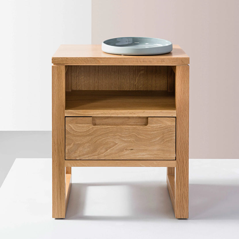 Bruno Nightstand 1 Drawer 17" x 14" Solid American Oak
