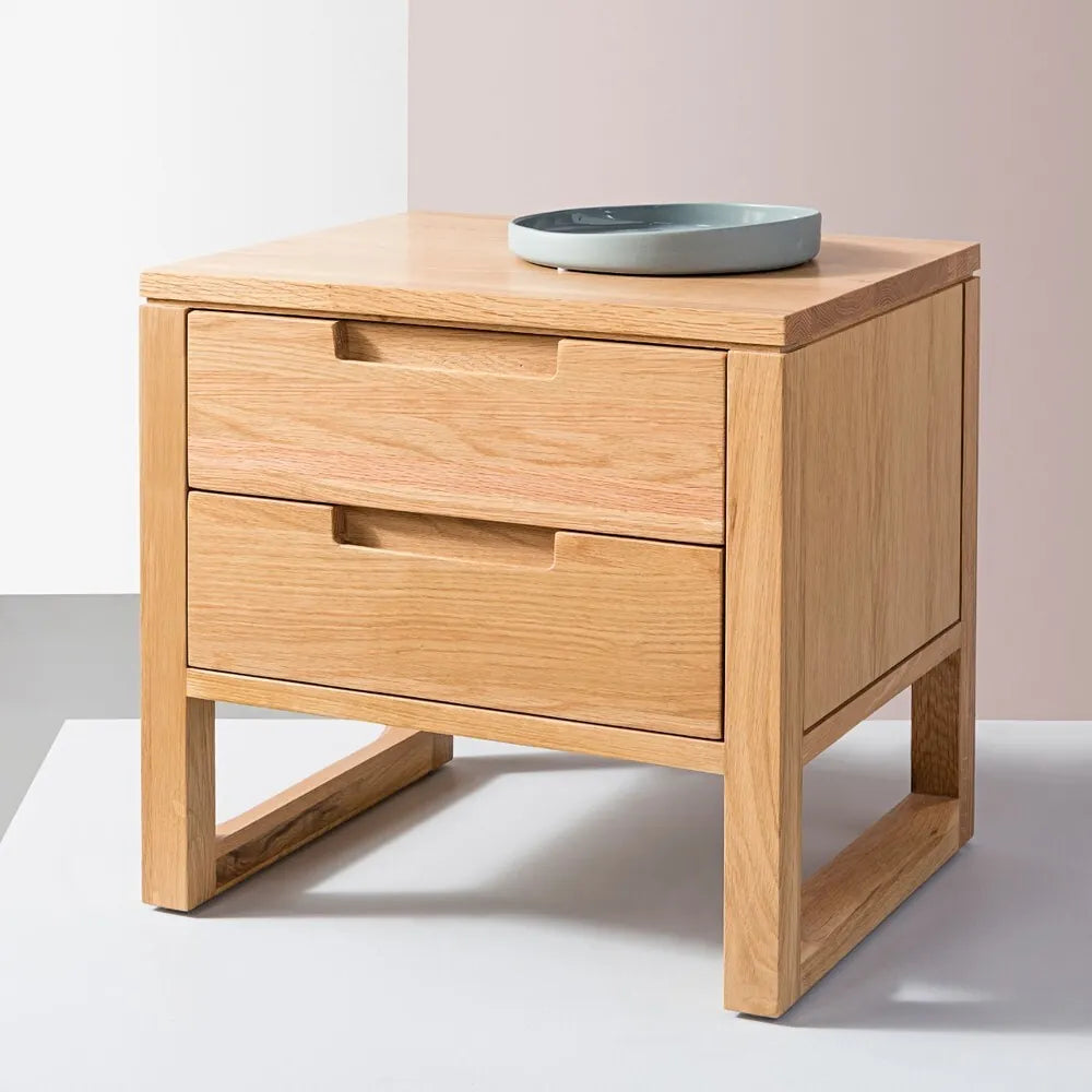 Bruno Nightstand 2 Drawers 20" x 17" Solid American Oak
