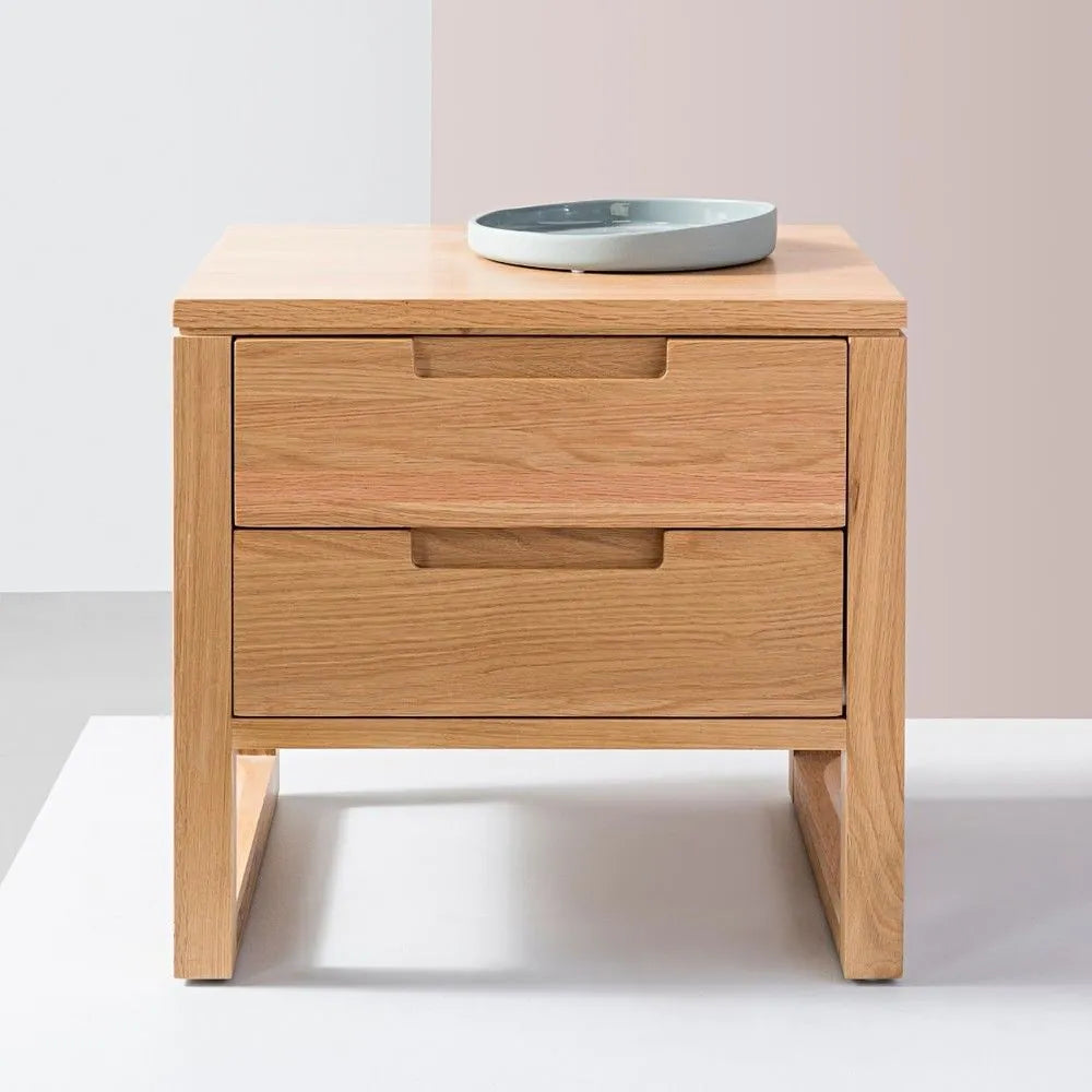 Bruno Nightstand 2 Drawers 20" x 17" Solid American Oak