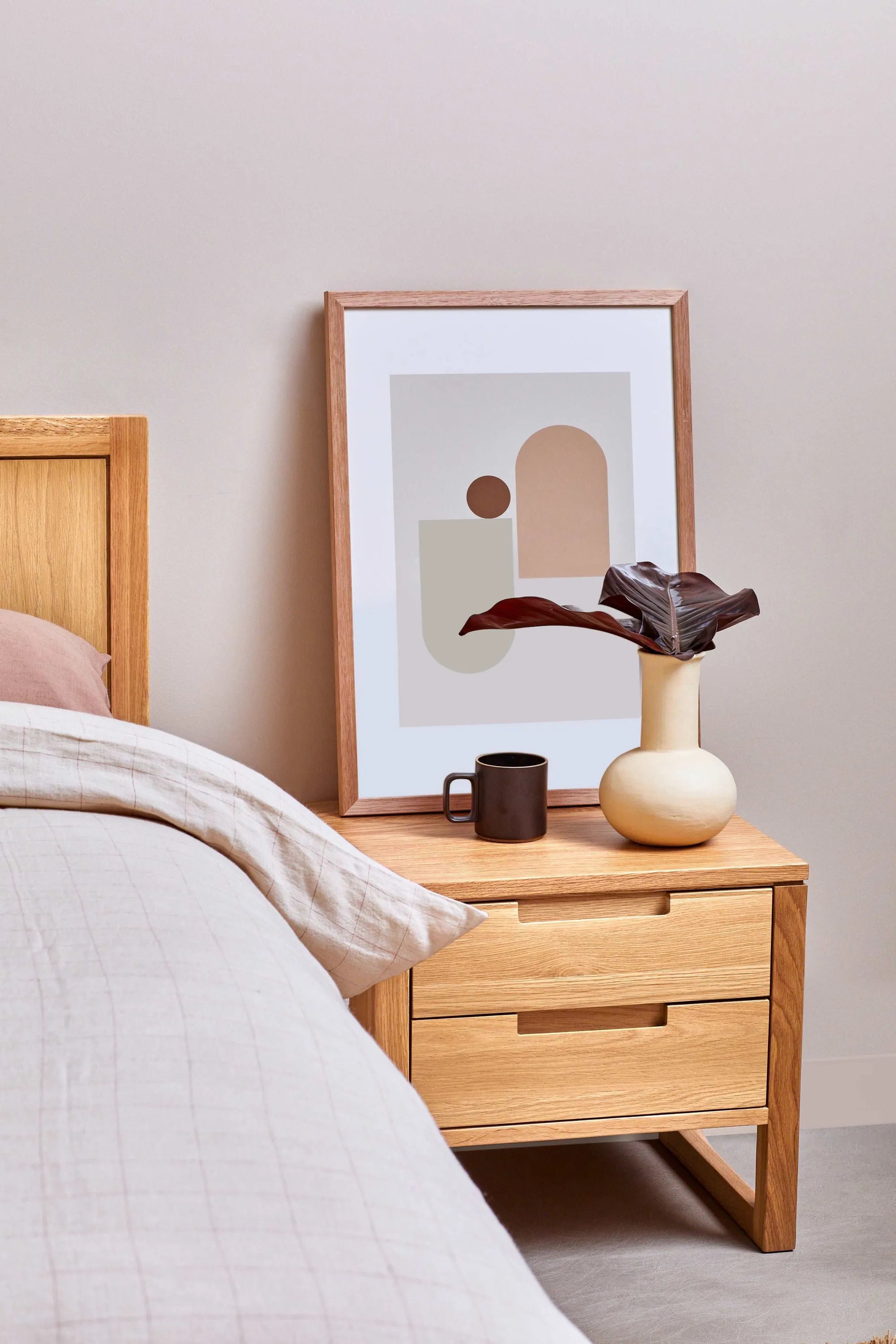 Bruno Nightstand 2 Drawers 20" x 17" Solid American Oak
