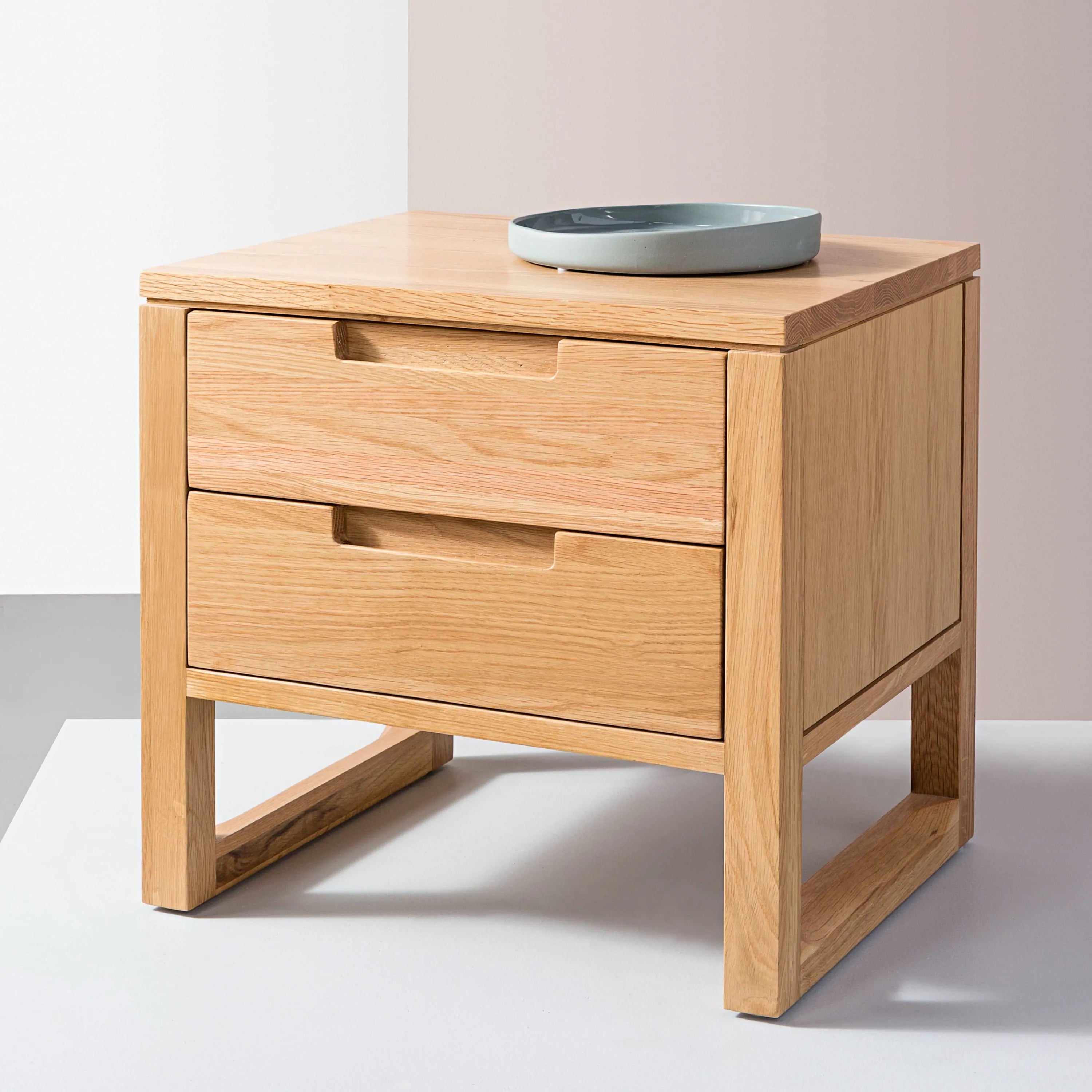 Bruno Nightstand 2 Drawers 20" x 17" Solid American Oak