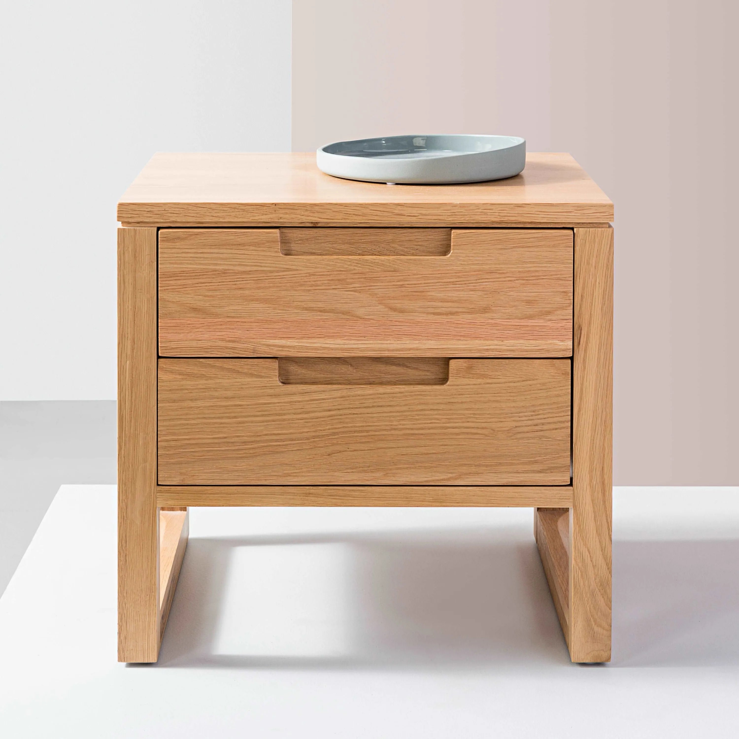 Bruno Nightstand 2 Drawers 20" x 17" Solid American Oak