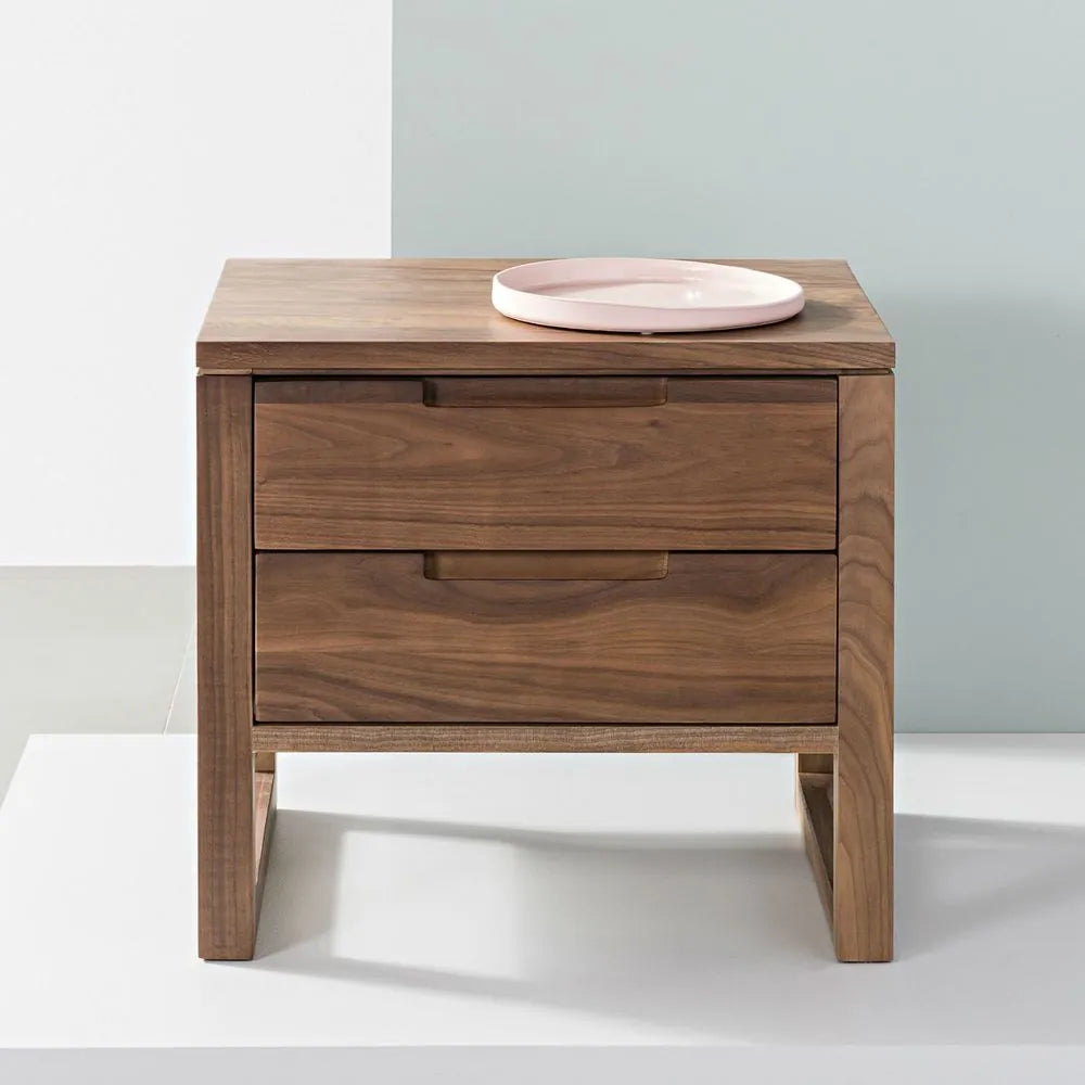 Bruno Nightstand 2 Drawers 20" x 17" Solid American Walnut