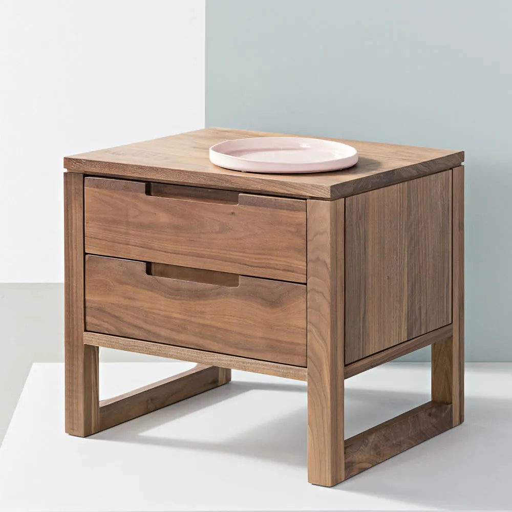 Bruno Nightstand 2 Drawers 20" x 17" Solid American Walnut