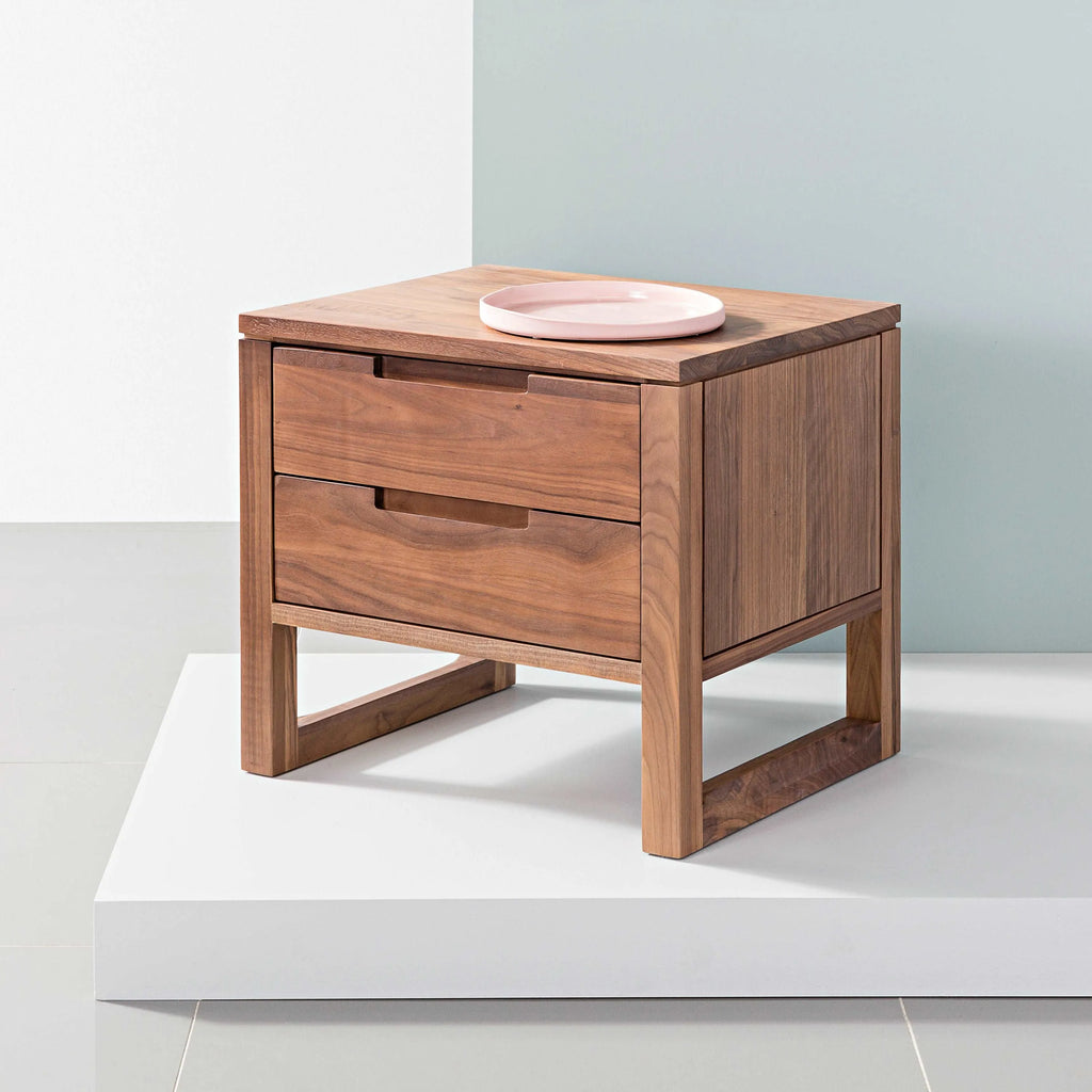 Bruno Nightstand 2 Drawers 20" x 17" Solid American Walnut