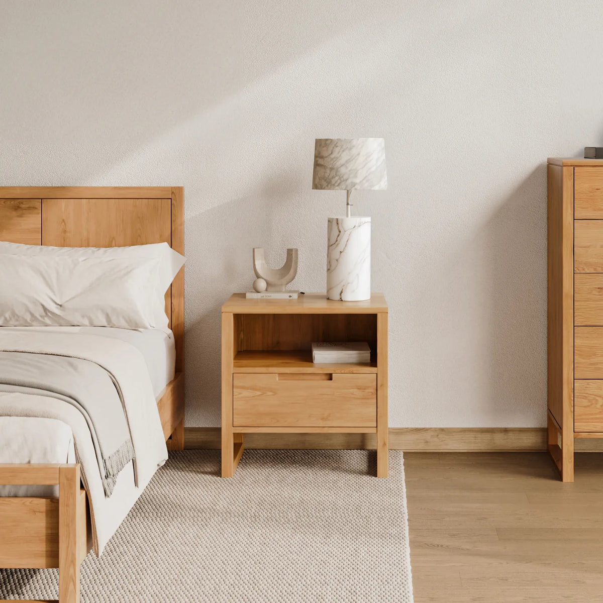 Bruno Nightstand XL 1 Drawer 24" x 19" Solid American Oak