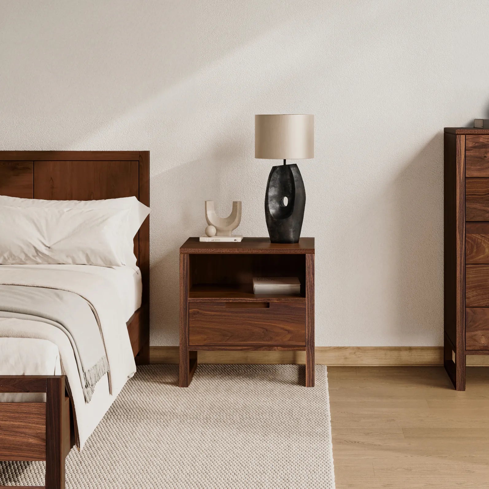 Bruno Nightstand XL 1 Drawer 24" x 19" Solid American Walnut