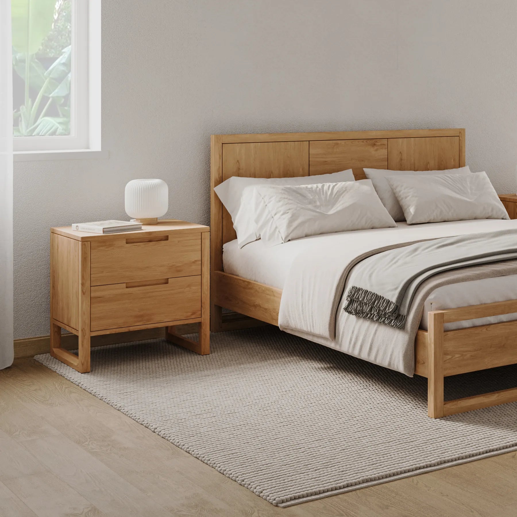 Bruno Nightstand XL 2 Drawers 24" x 19" Solid American Oak