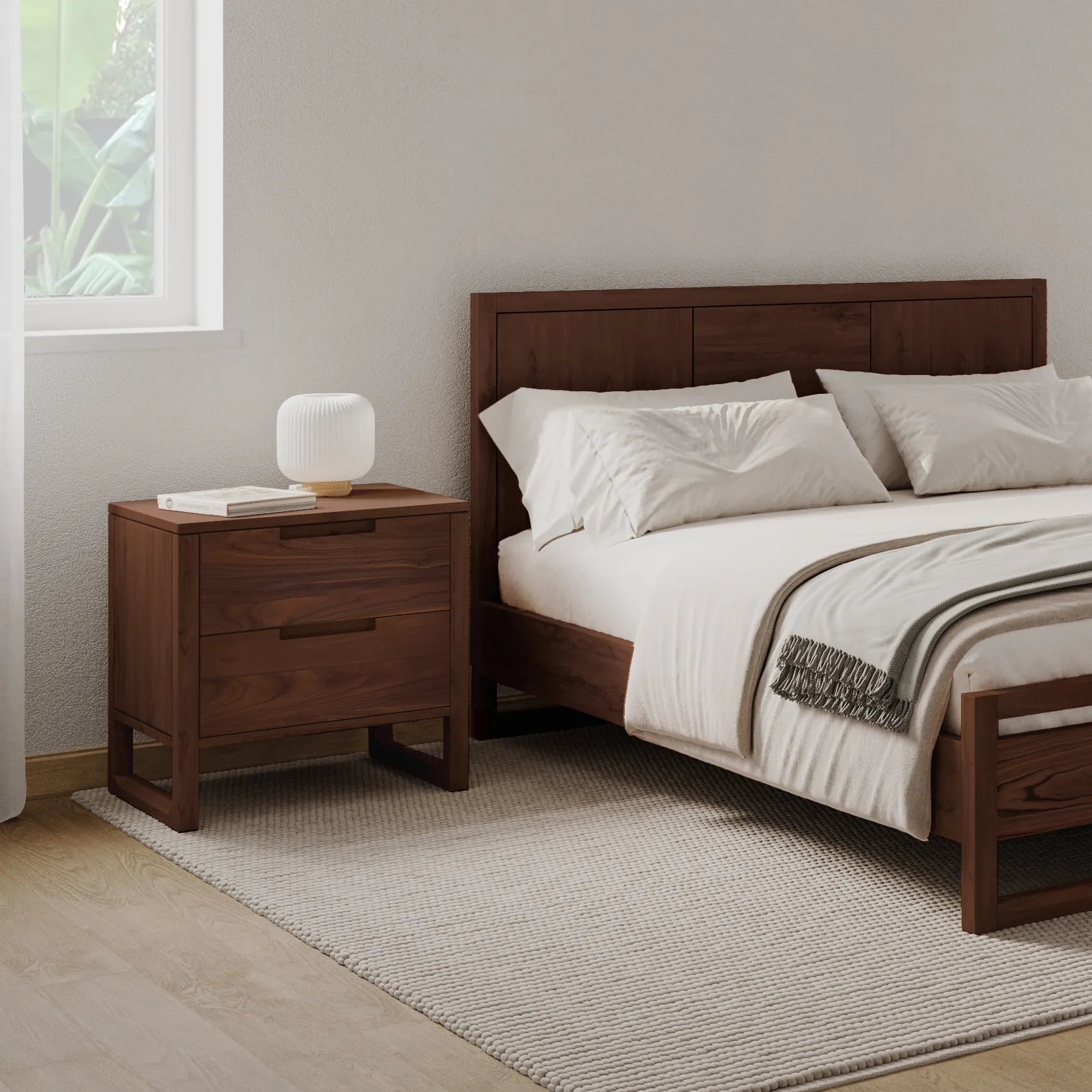 Bruno Nightstand XL 2 Drawers 24" x 19" Solid American Walnut