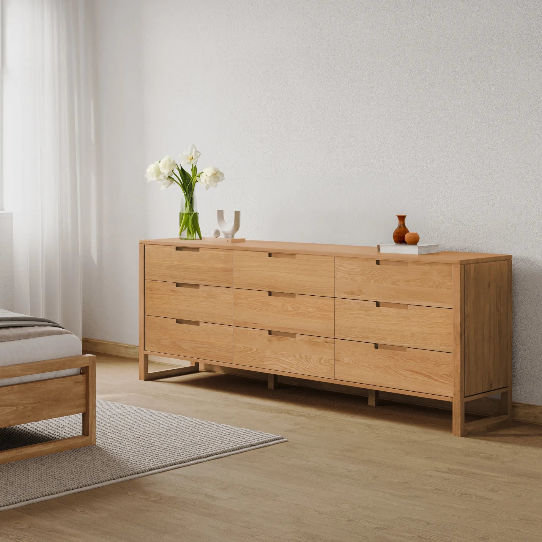 Bruno Dresser 9 Drawers 79" x 21" Solid American Oak
