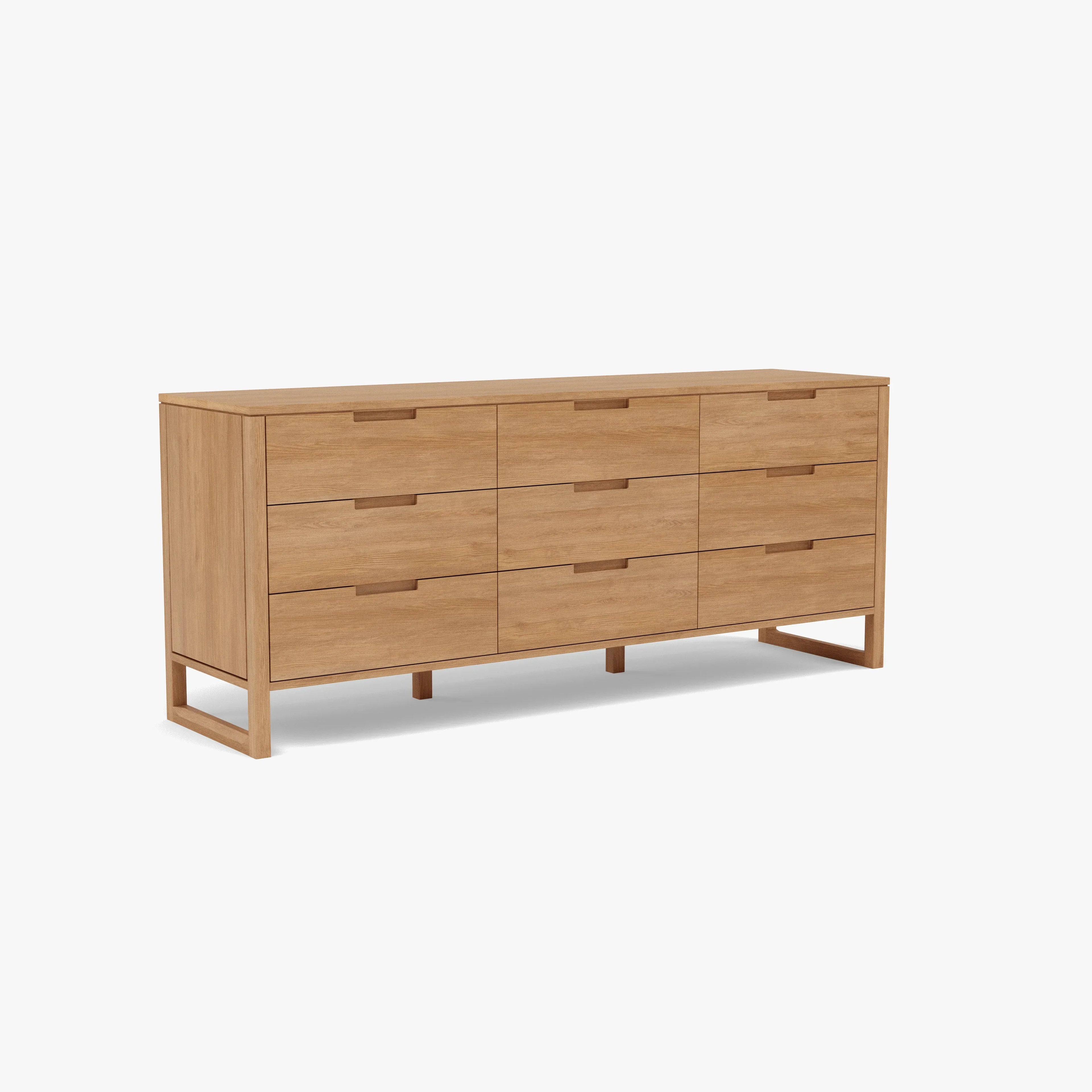 Bruno Dresser 9 Drawers 79" x 21" Solid American Oak