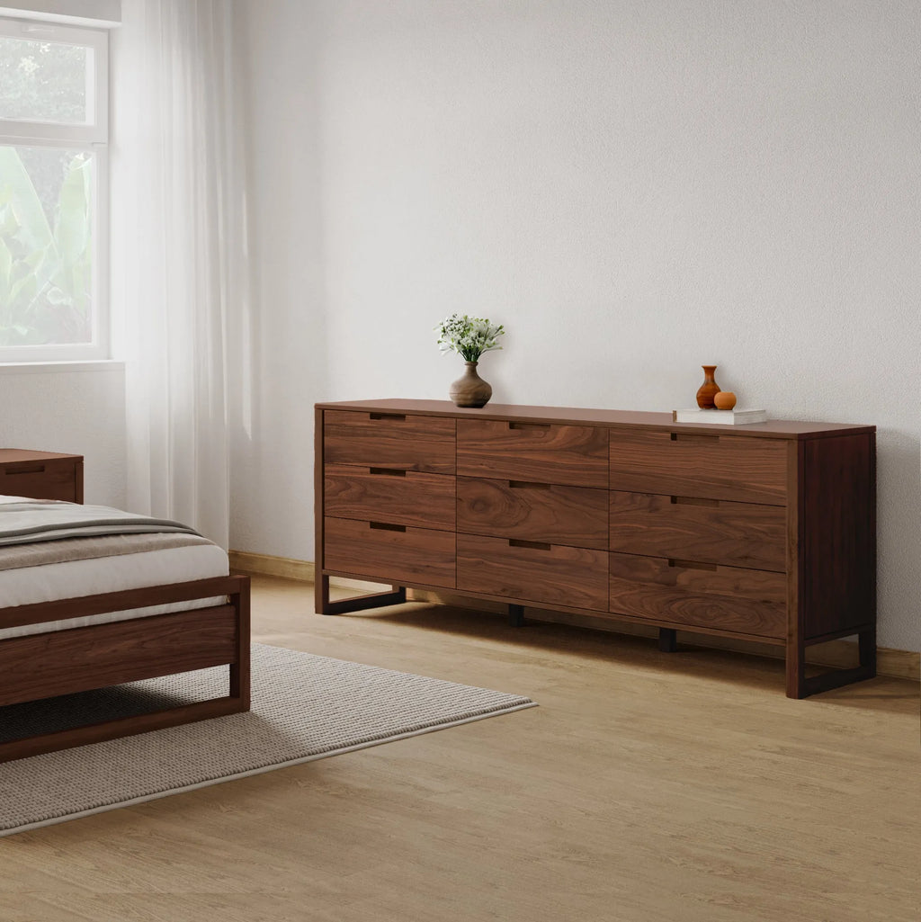Bruno Dresser 9 Drawers 79" x 21" Solid American Walnut