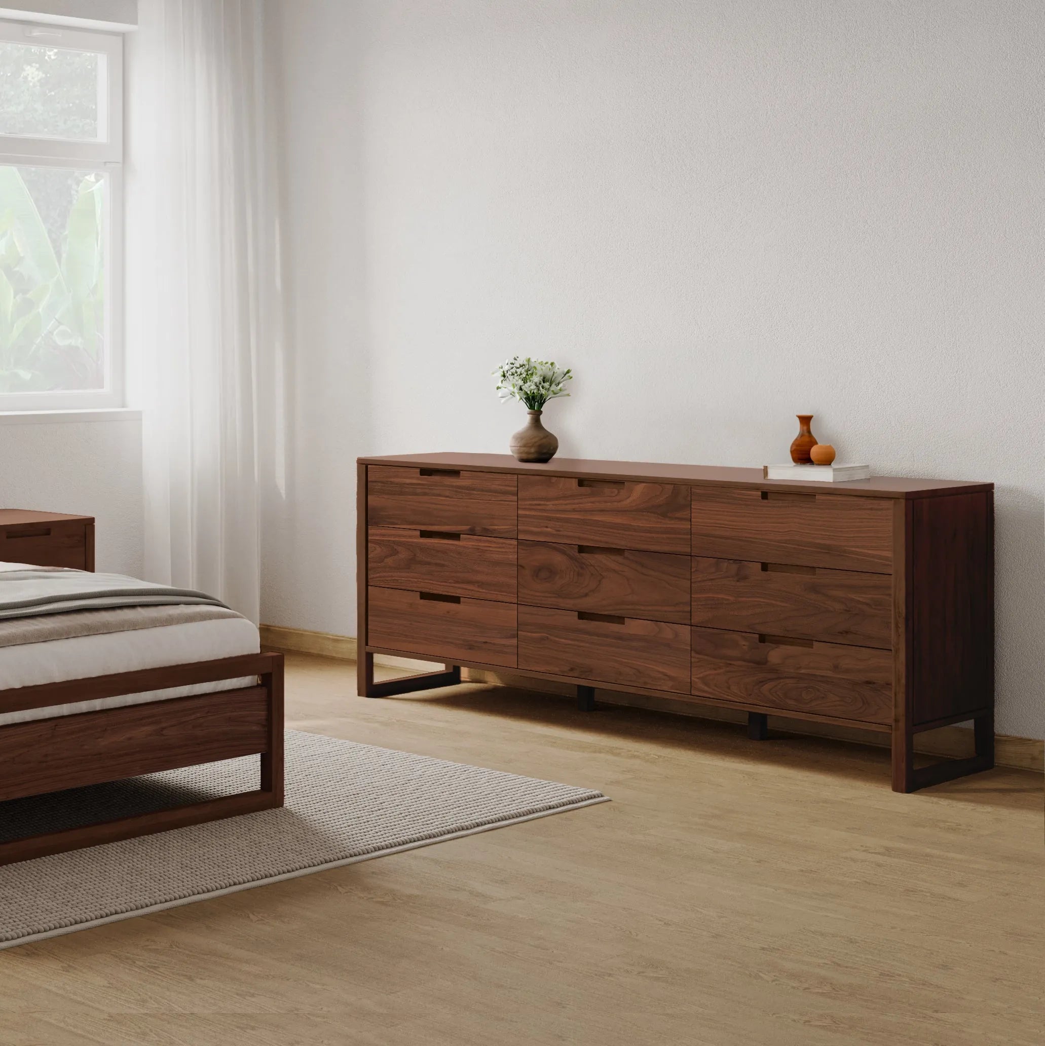 Bruno Dresser 9 Drawers 79" x 21" Solid American Walnut