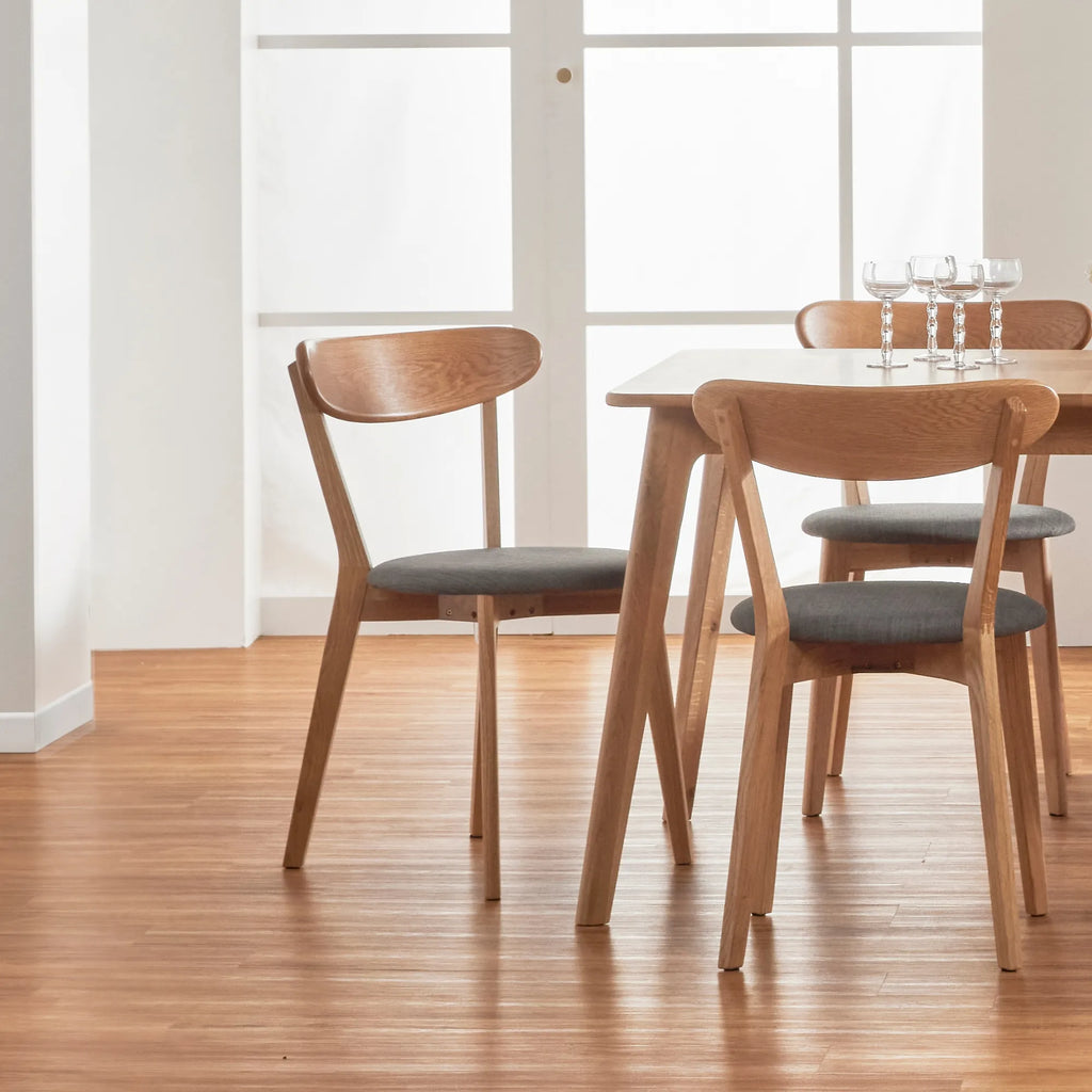 Henrik Dining Chair Pewter Gray Fabric Solid American Oak