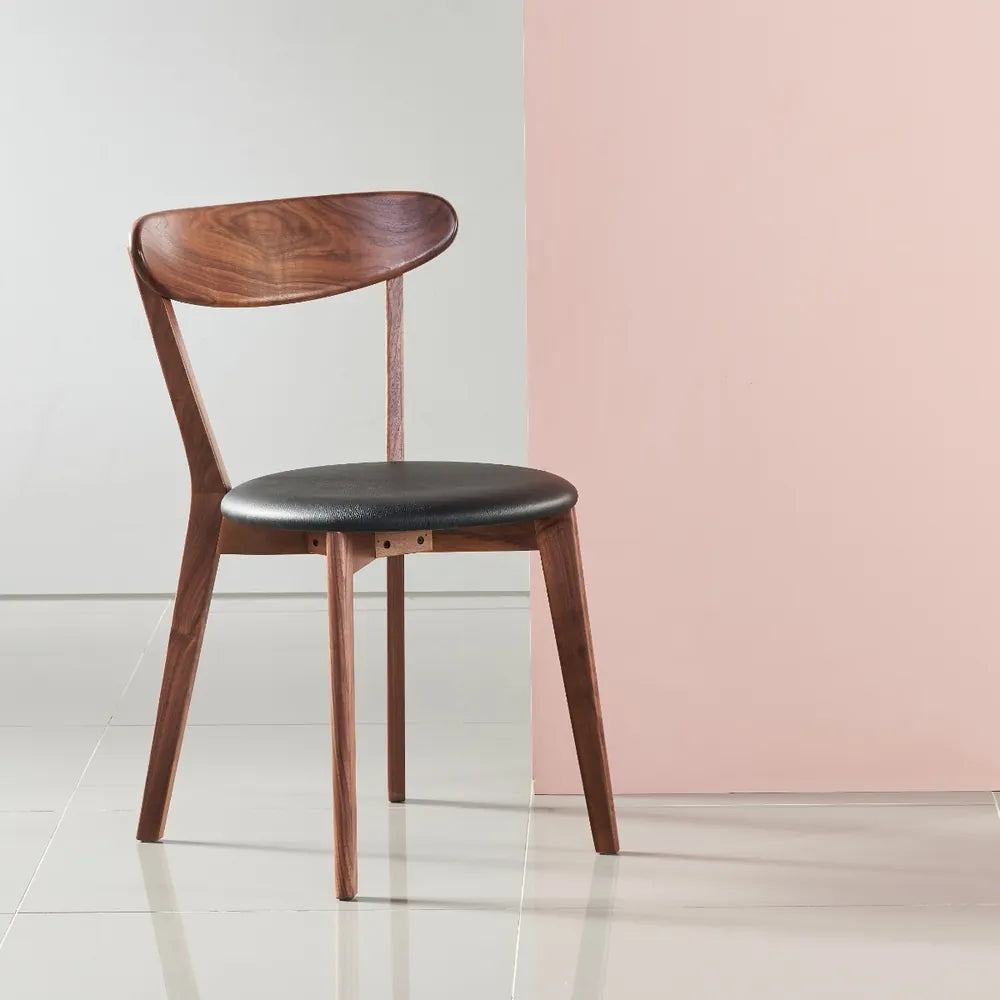 Henrik Dining Chair Black Leather Solid American Walnut