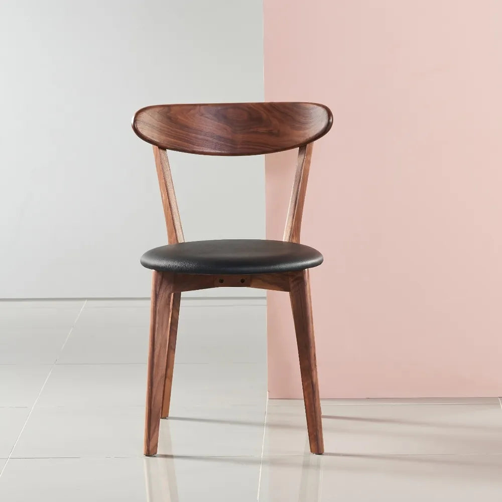 Henrik Dining Chair Black Leather Solid American Walnut