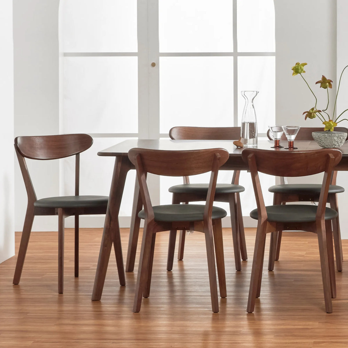 Henrik Dining Chair Gray Leather Solid American Walnut