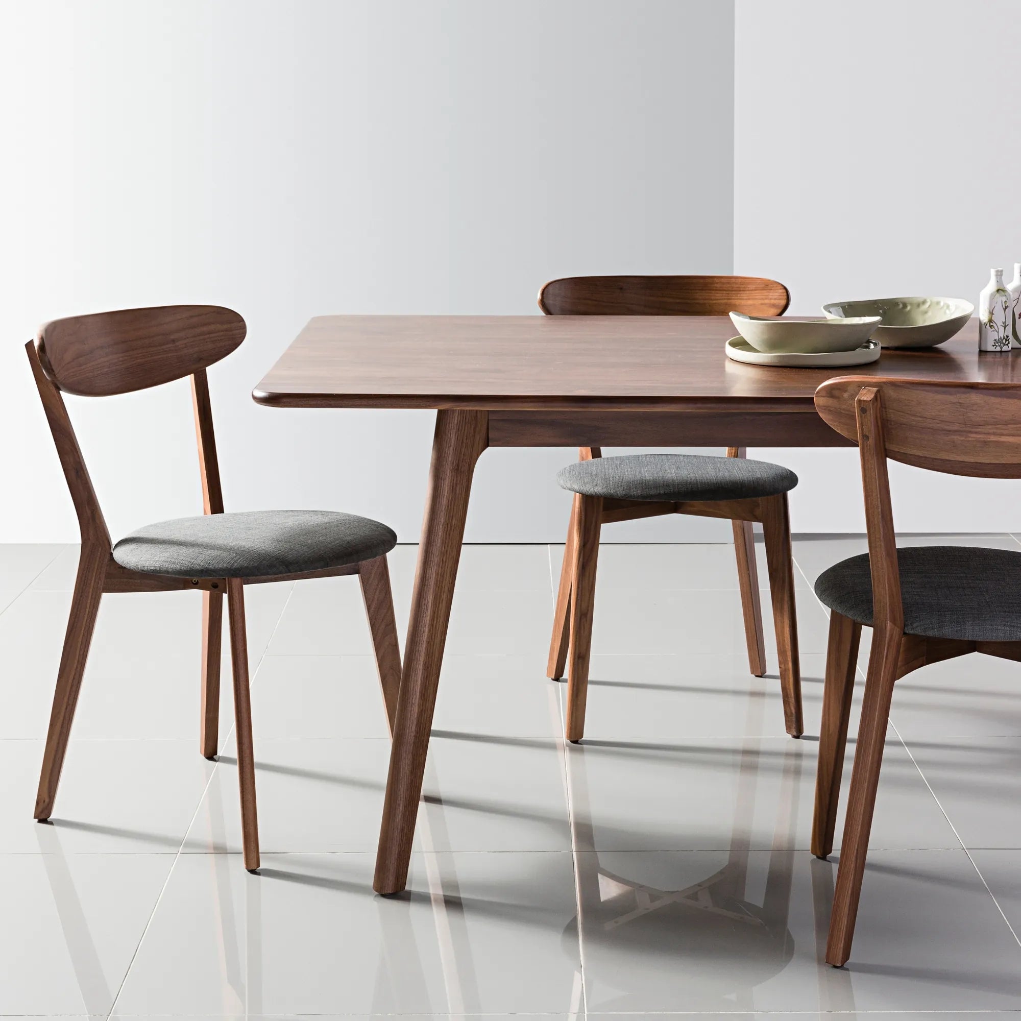 Henrik Dining Chair Pewter Gray Fabric Solid American Walnut