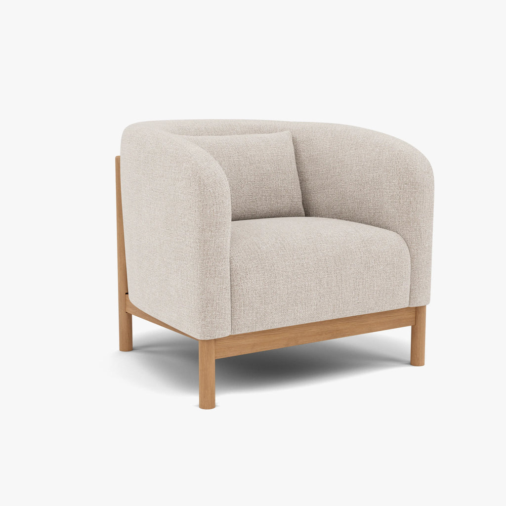 Hink Armchair Ivory Beige Fabric Solid American Oak