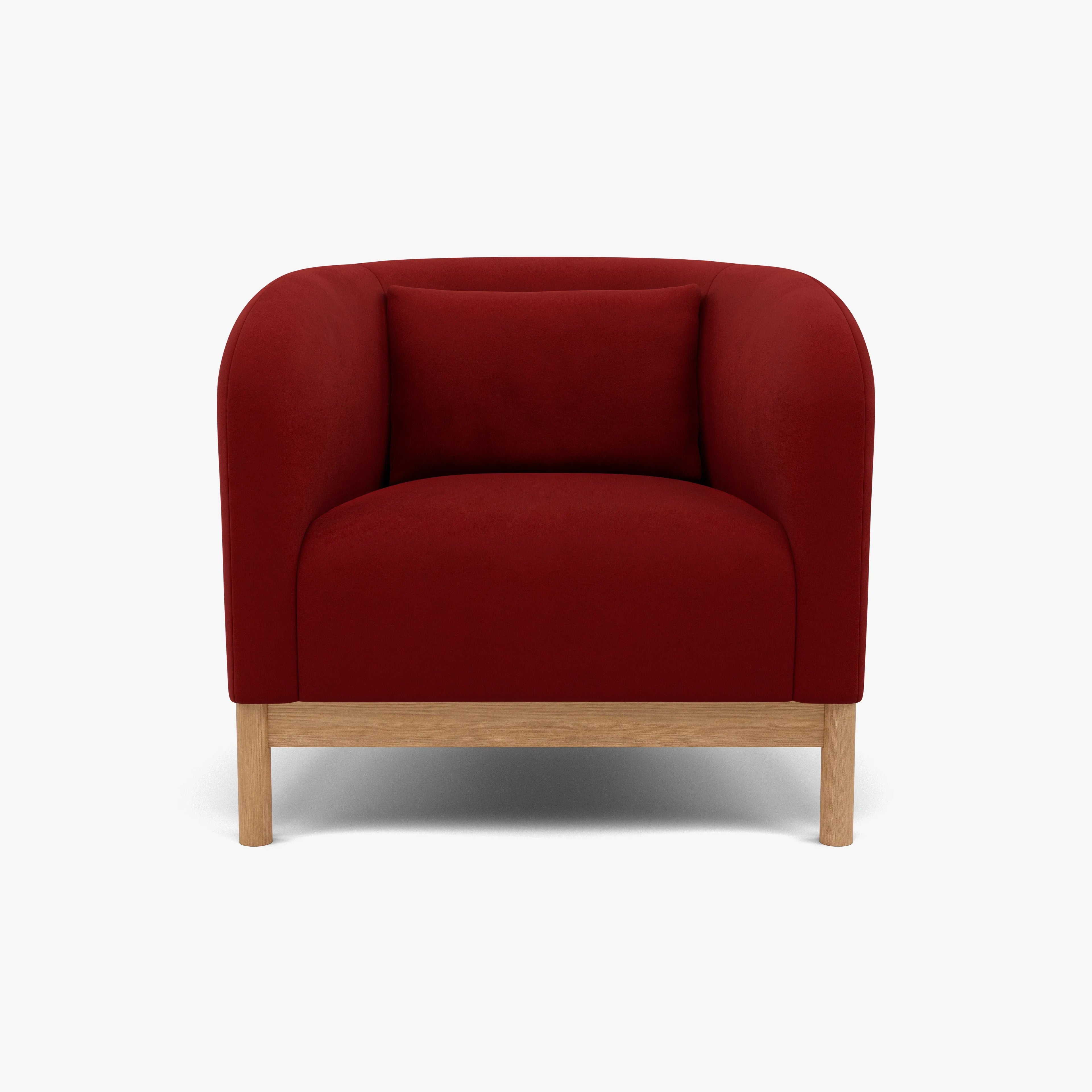 Hink Armchair Rich Red Velvet Solid American Oak