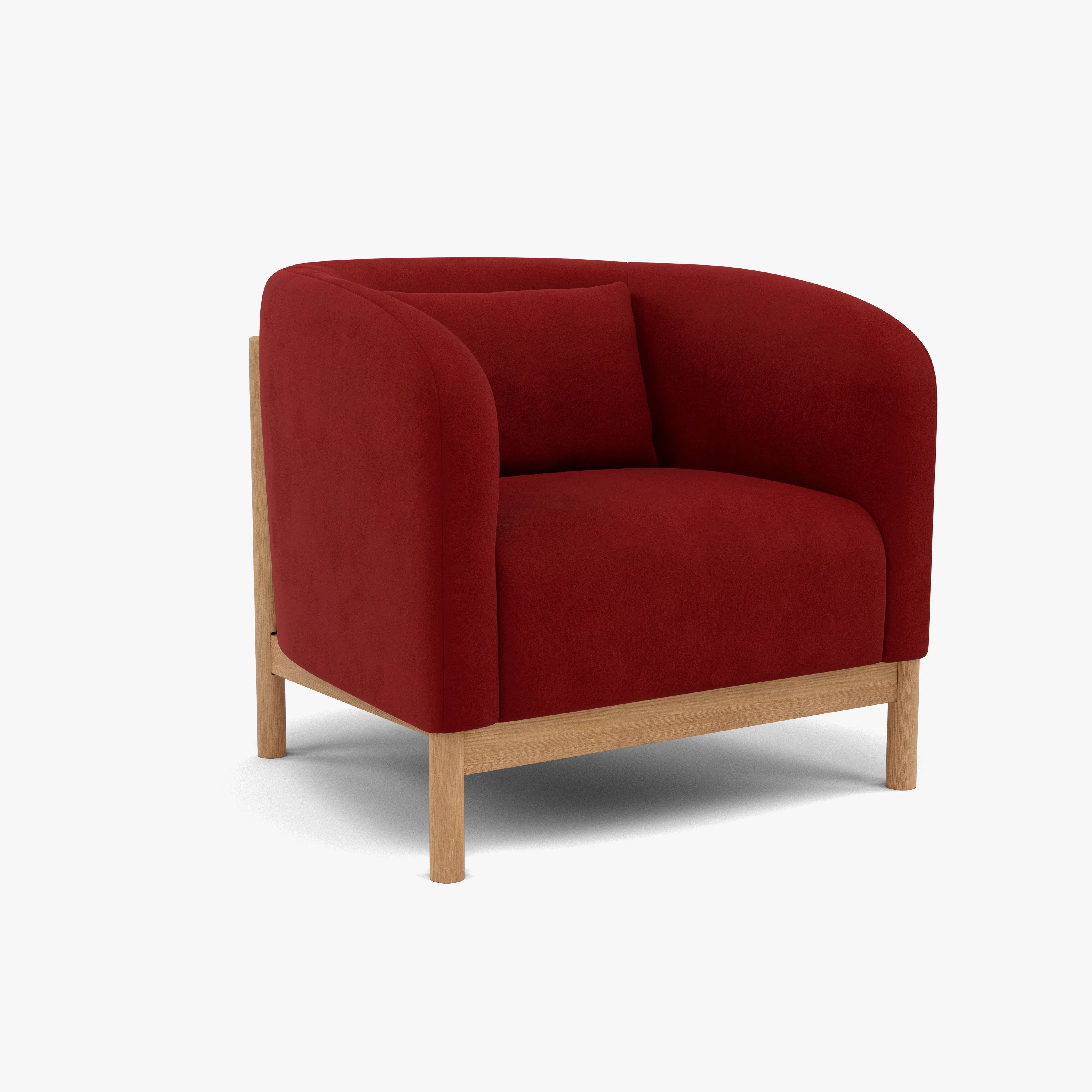 Hink Armchair Rich Red Velvet Solid American Oak