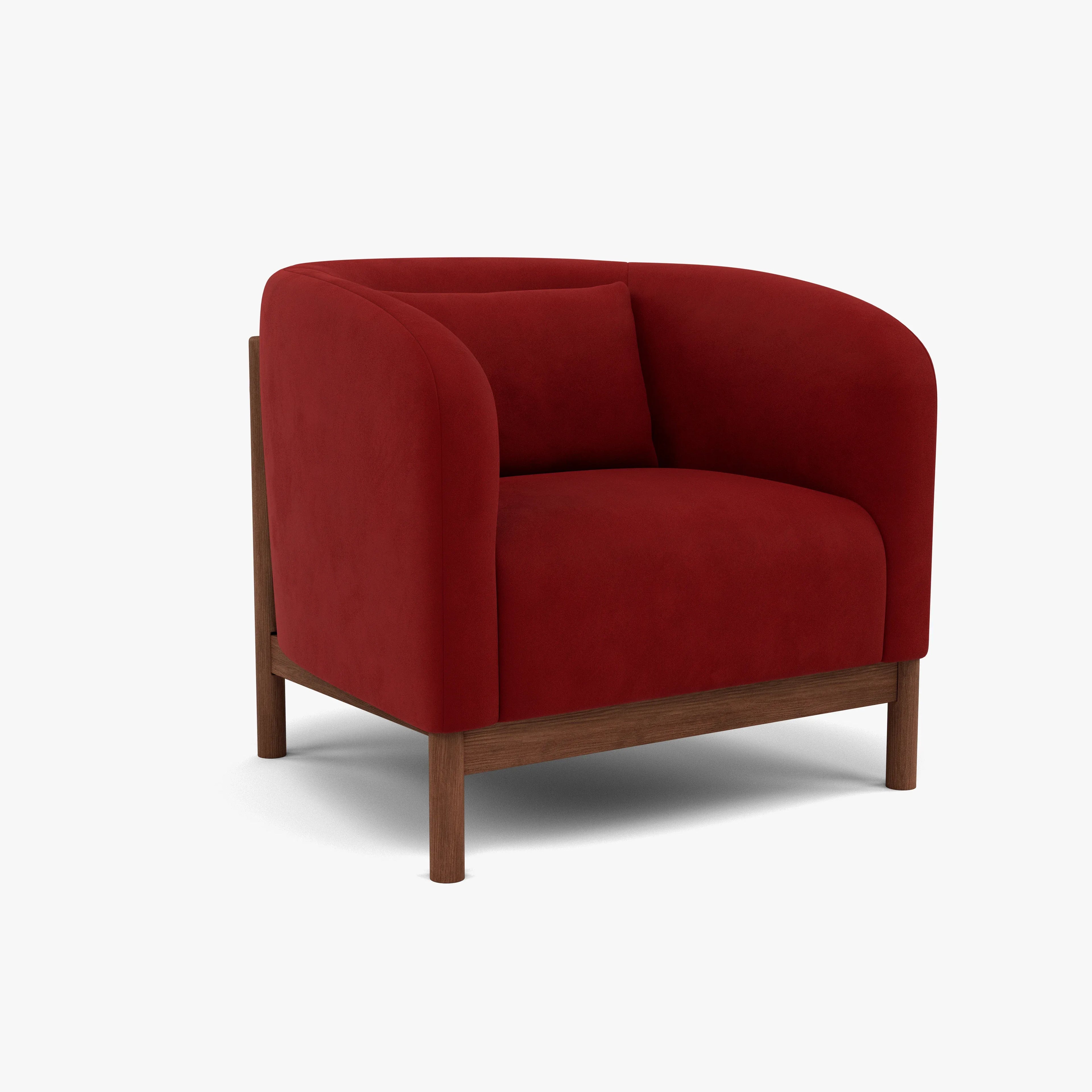 Hink Armchair Rich Red Velvet Solid American Walnut