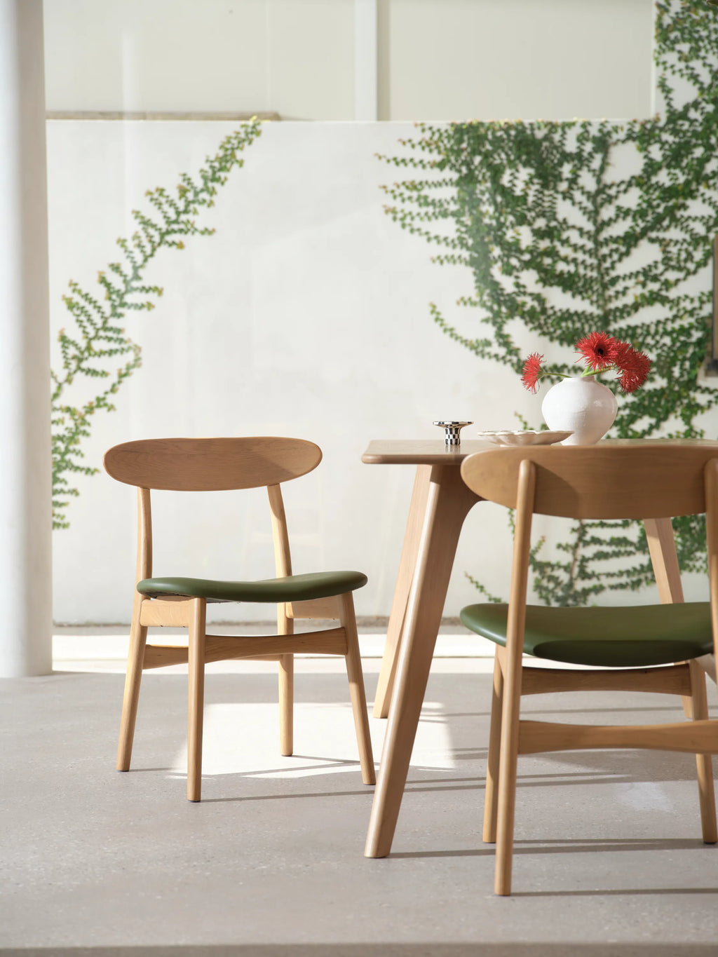 Magnus Dining Chair Green Leather Solid American Oak