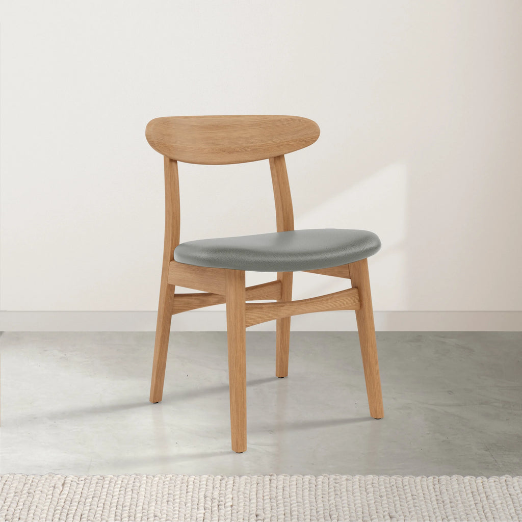 Magnus Dining Chair Gray Leather Solid American Oak