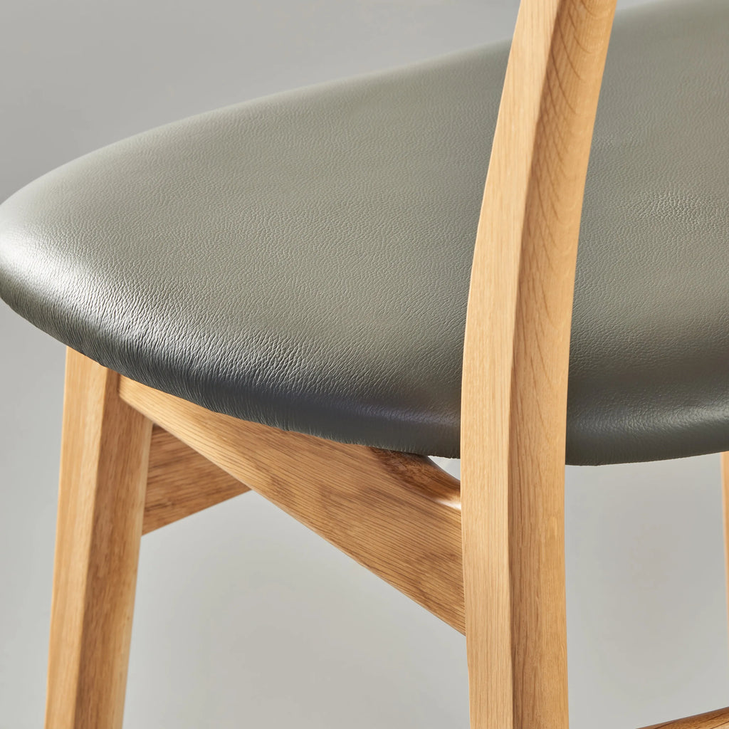 Magnus Dining Chair Gray Leather Solid American Oak