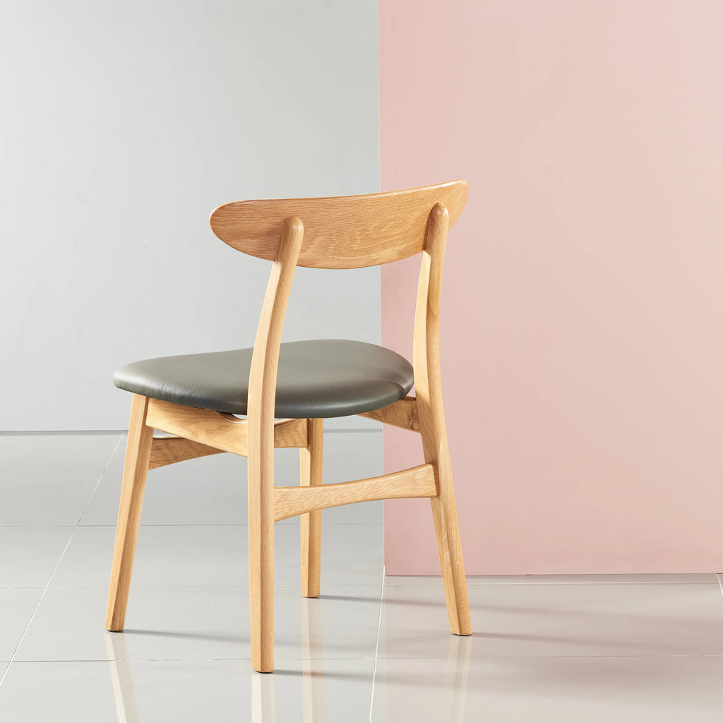 Magnus Dining Chair Gray Leather Solid American Oak