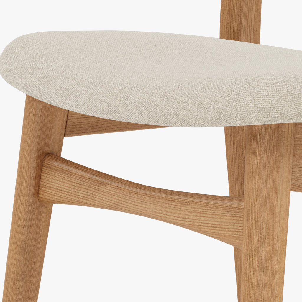 Magnus Dining Chair Oatmeal Beige Fabric Solid American Oak