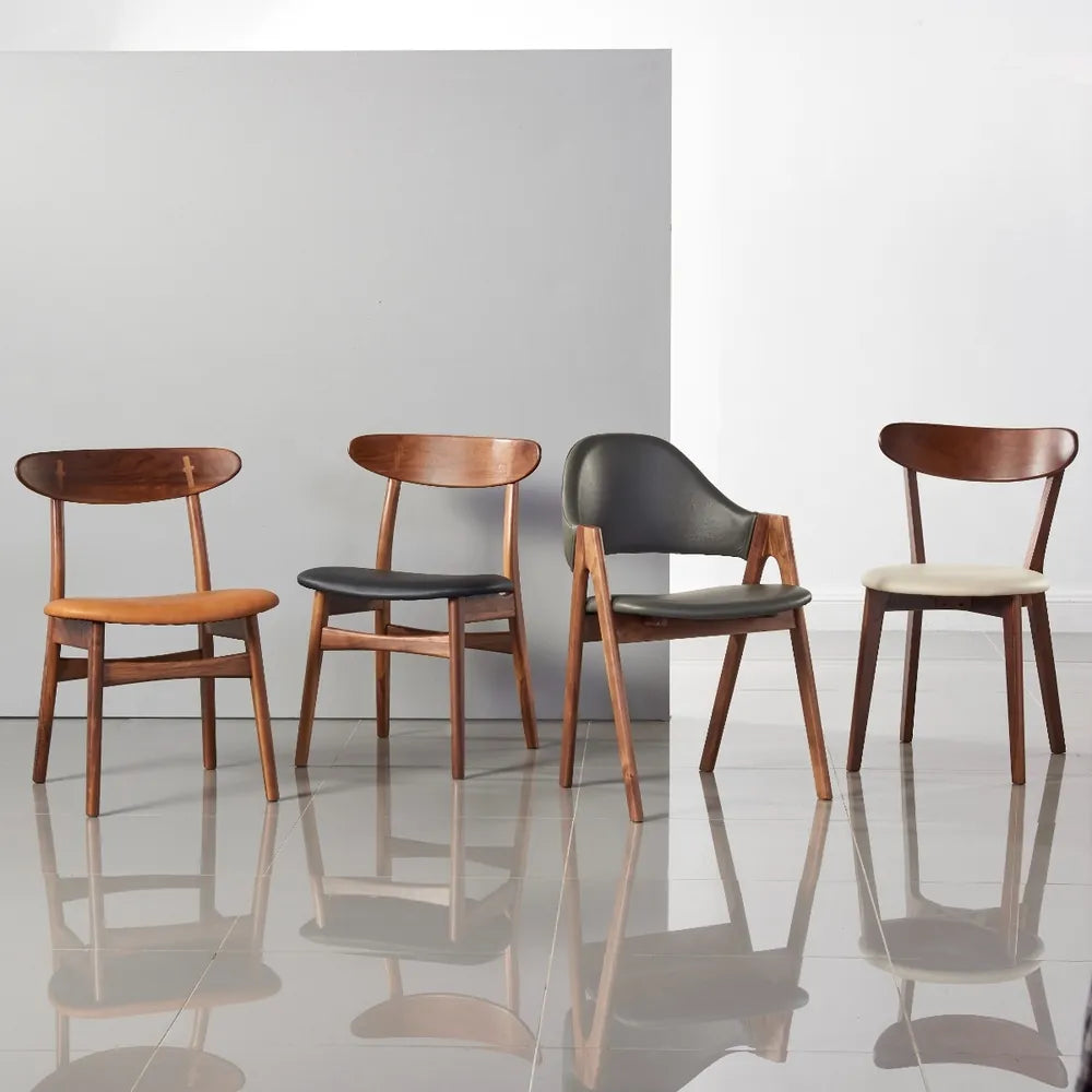 Magnus Dining Chair Black Leather Solid American Walnut