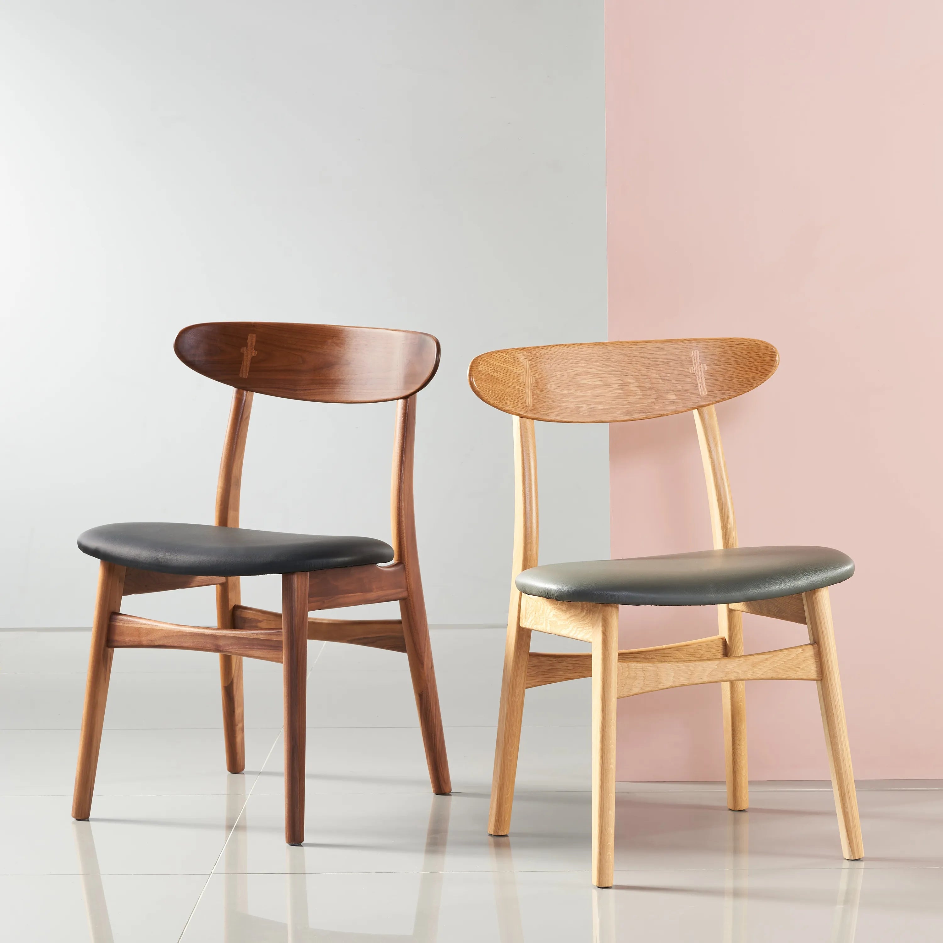 Magnus Dining Chair Black Leather Solid American Walnut