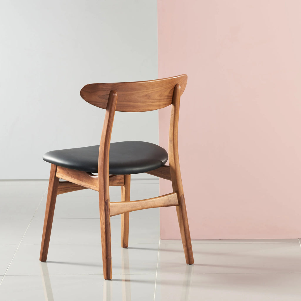 Magnus Dining Chair Black Leather Solid American Walnut