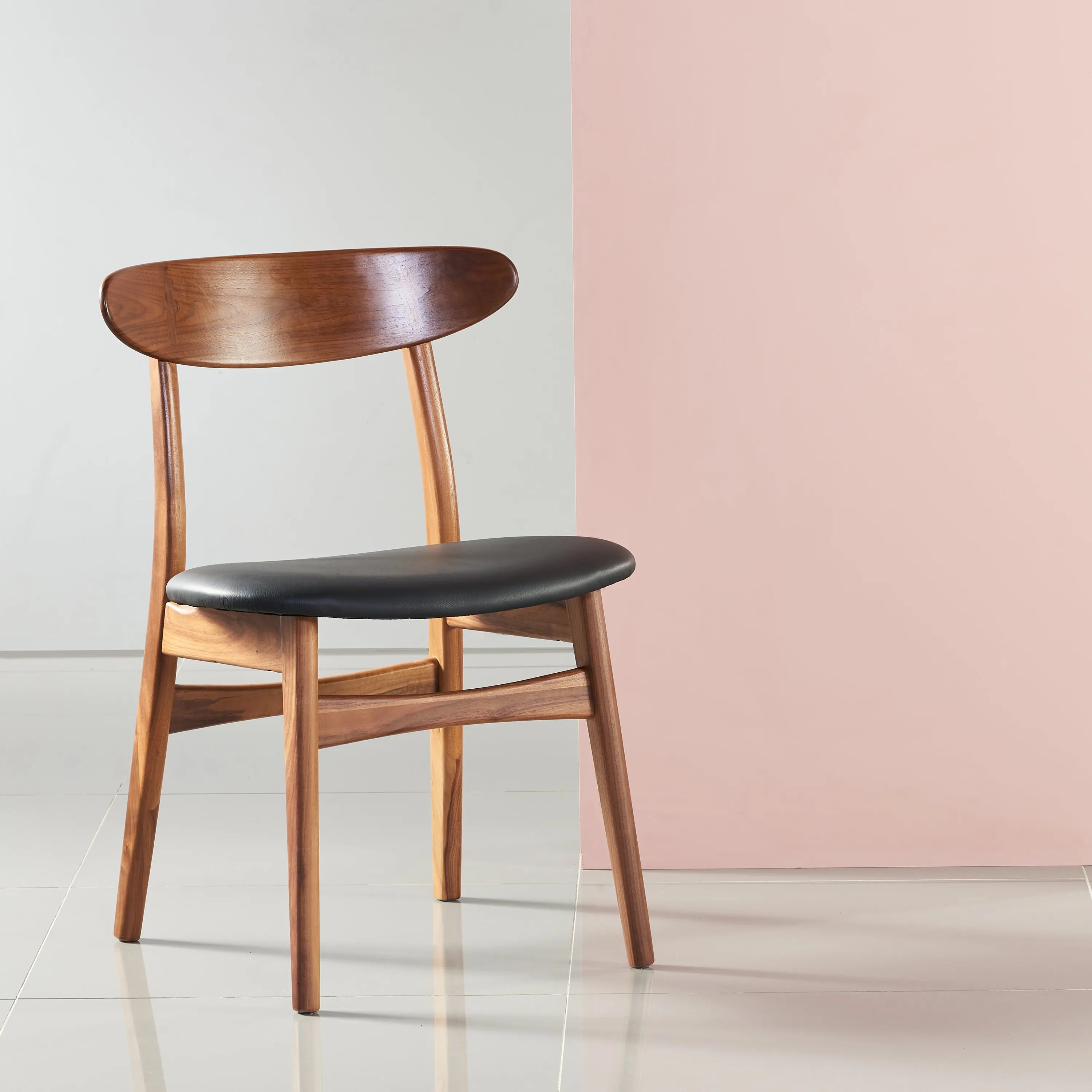 Magnus Dining Chair Black Leather Solid American Walnut