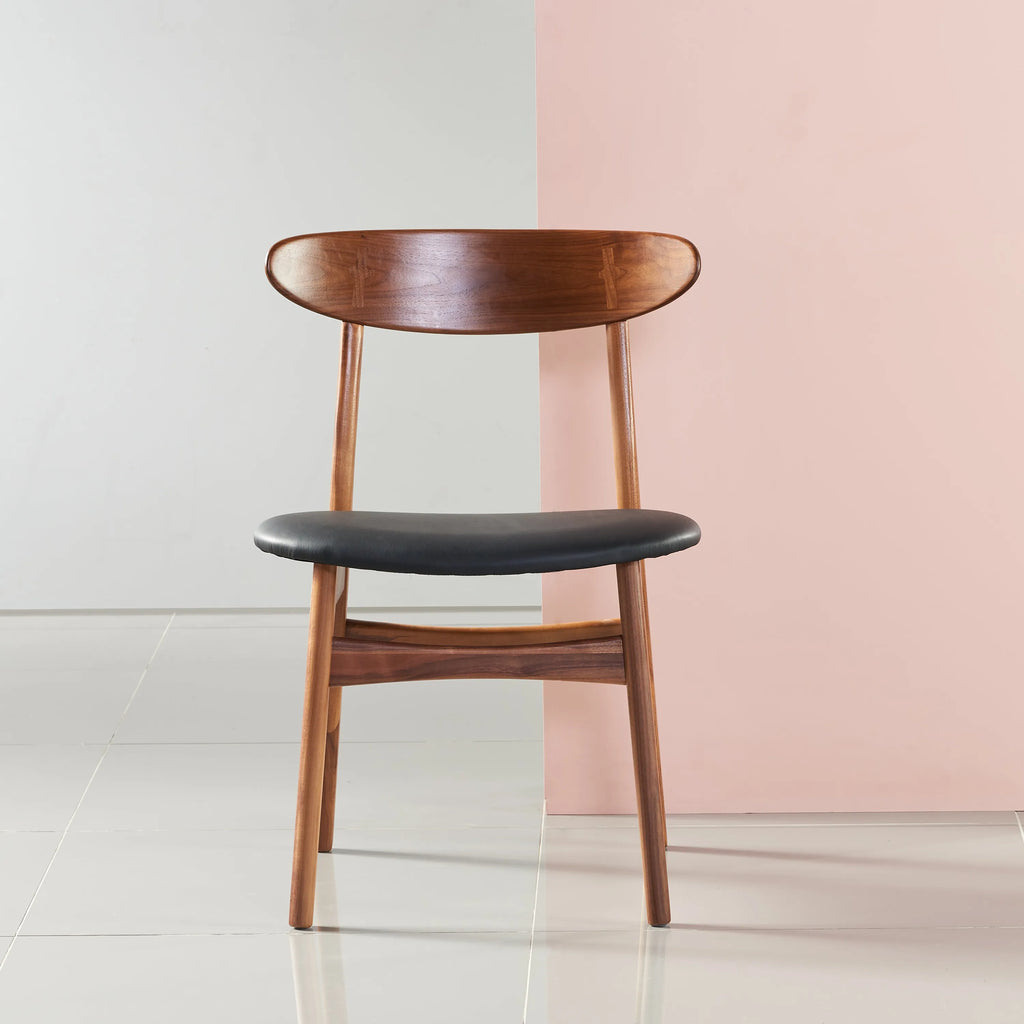 Magnus Dining Chair Black Leather Solid American Walnut