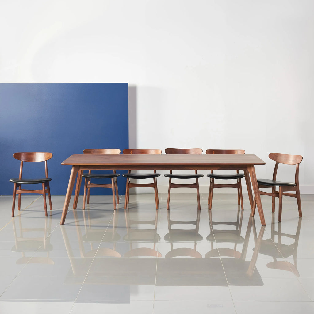 Magnus Dining Chair Black Leather Solid American Walnut