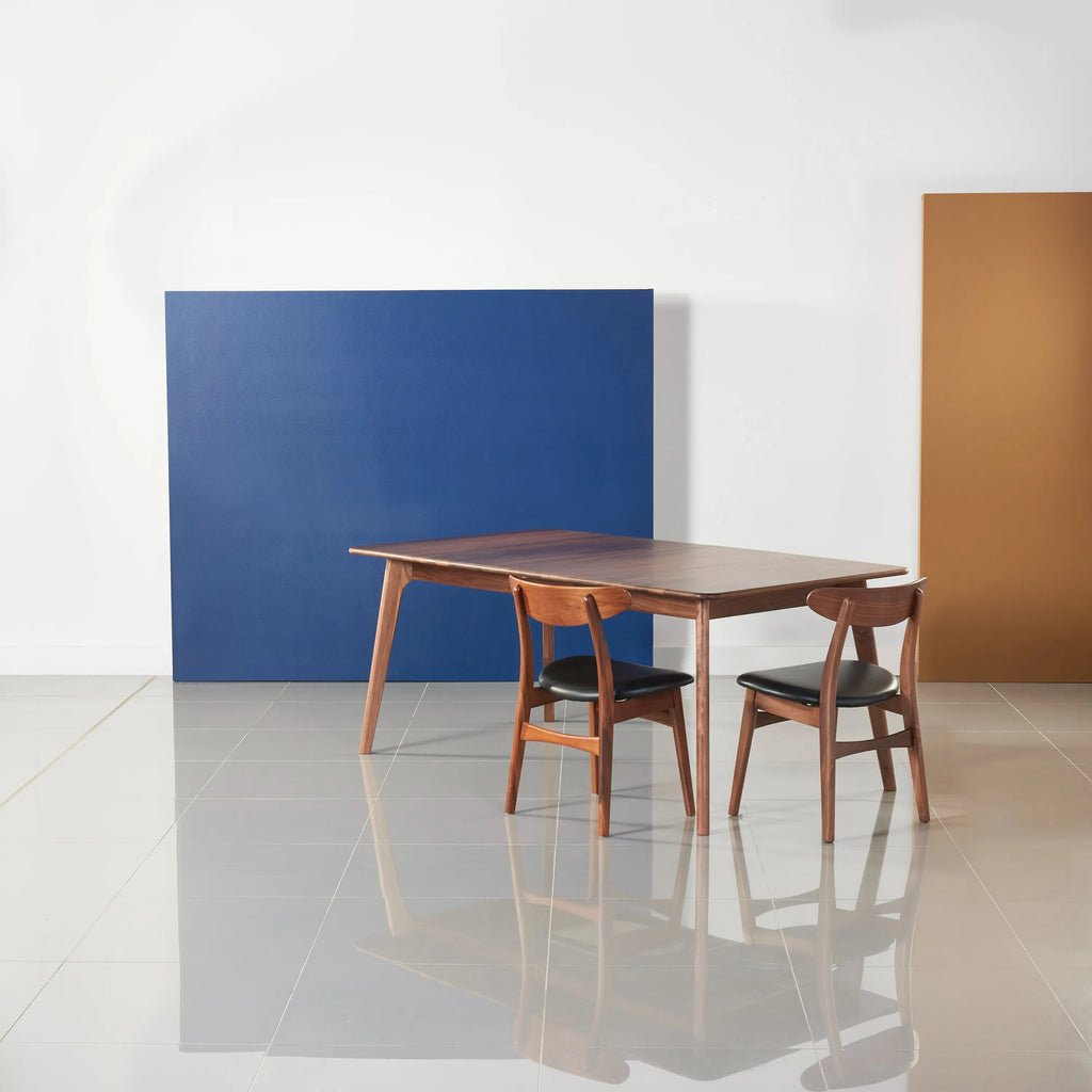 Magnus Dining Chair Black Leather Solid American Walnut