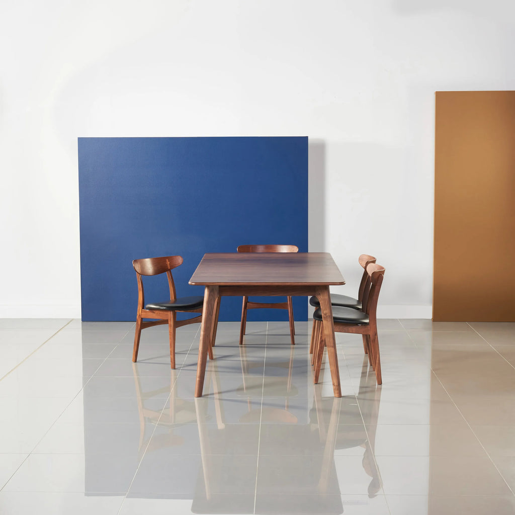 Magnus Dining Chair Black Leather Solid American Walnut