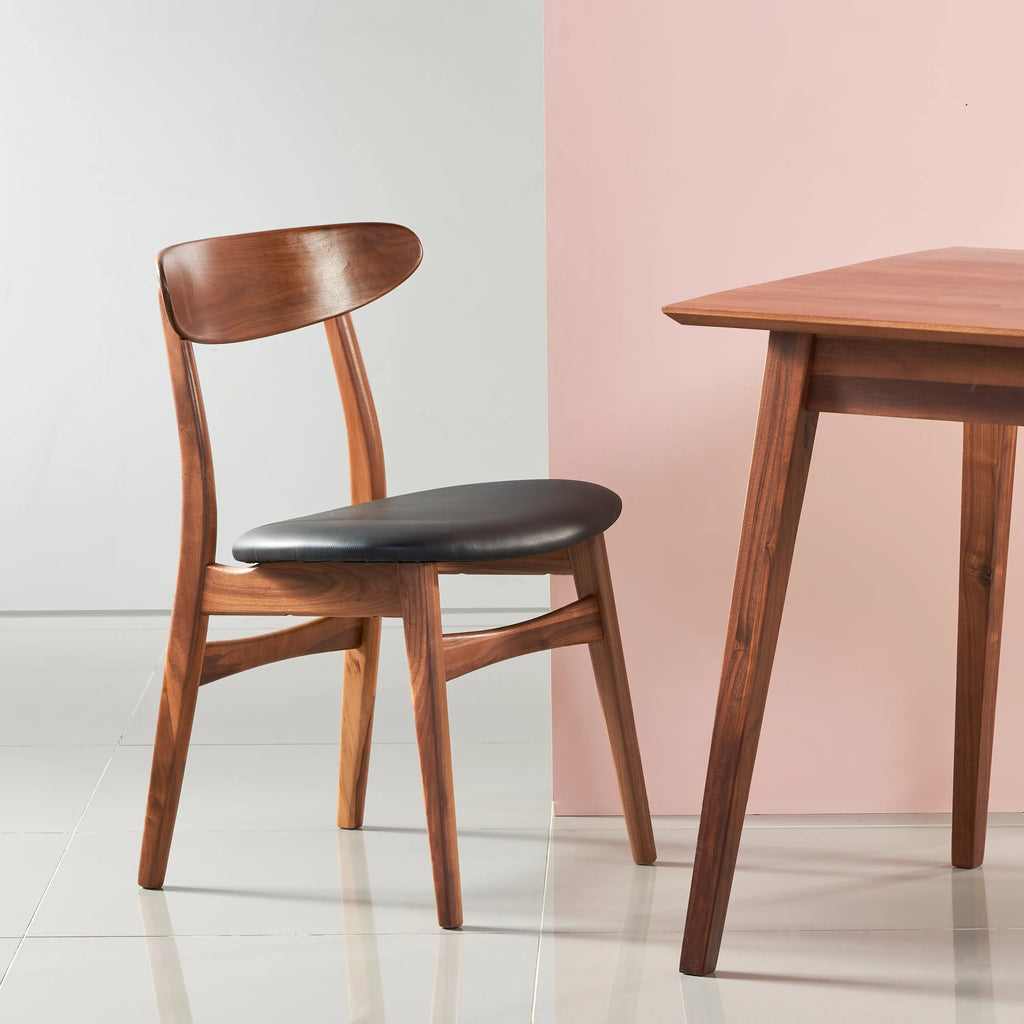 Magnus Dining Chair Black Leather Solid American Walnut