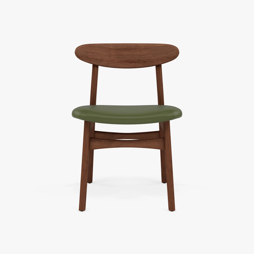 Magnus Dining Chair Green Leather Solid American Walnut