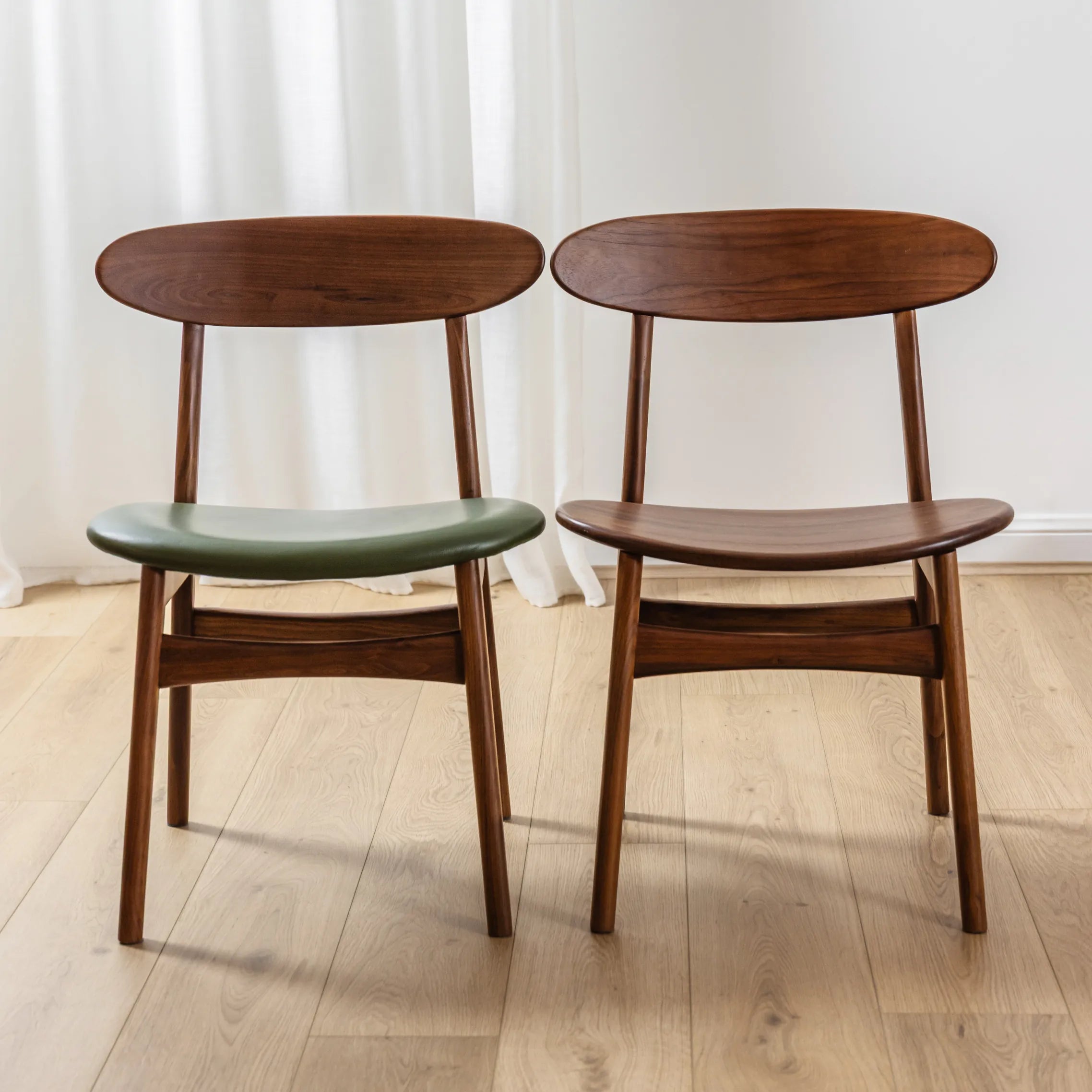 Magnus Dining Chair Green Leather Solid American Walnut