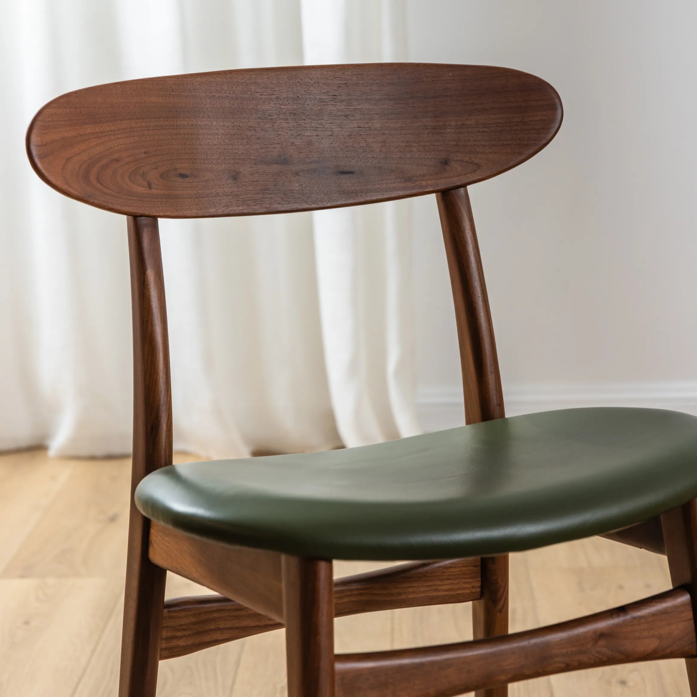 Magnus Dining Chair Green Leather Solid American Walnut