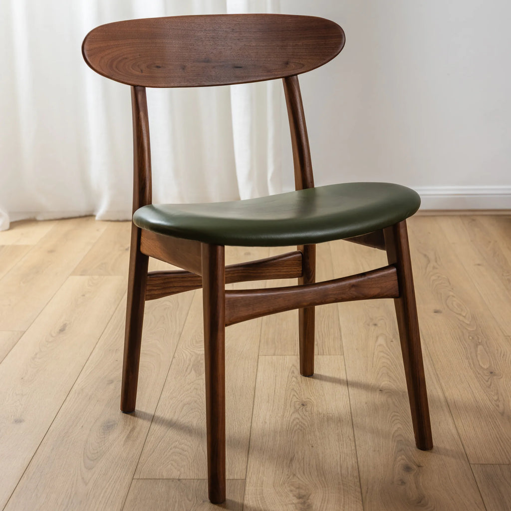 Magnus Dining Chair Green Leather Solid American Walnut