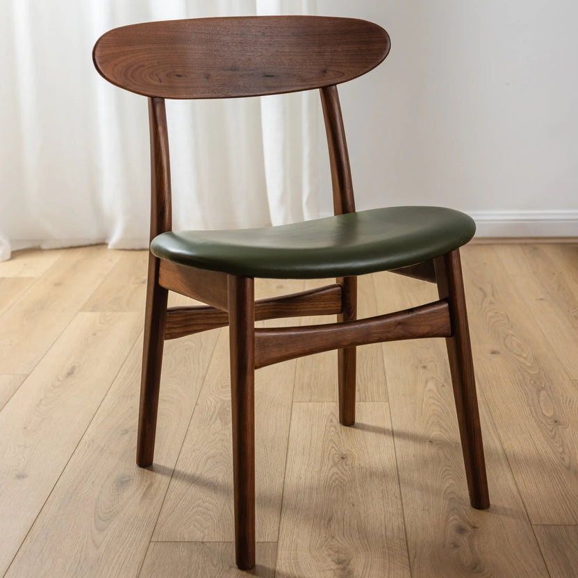 Magnus Dining Chair Green Leather Solid American Walnut