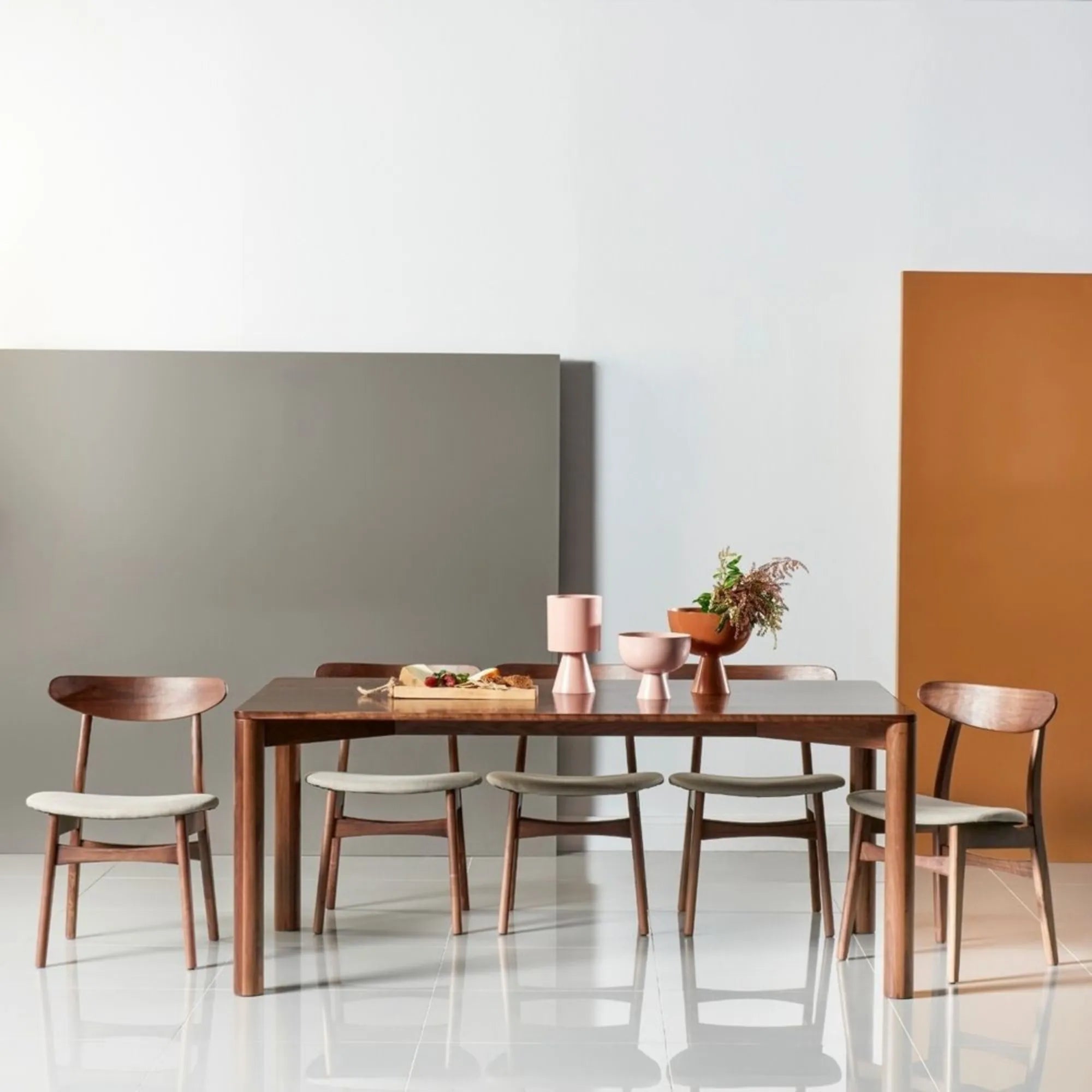 Magnus Dining Chair Oatmeal Beige Fabric Solid American Walnut