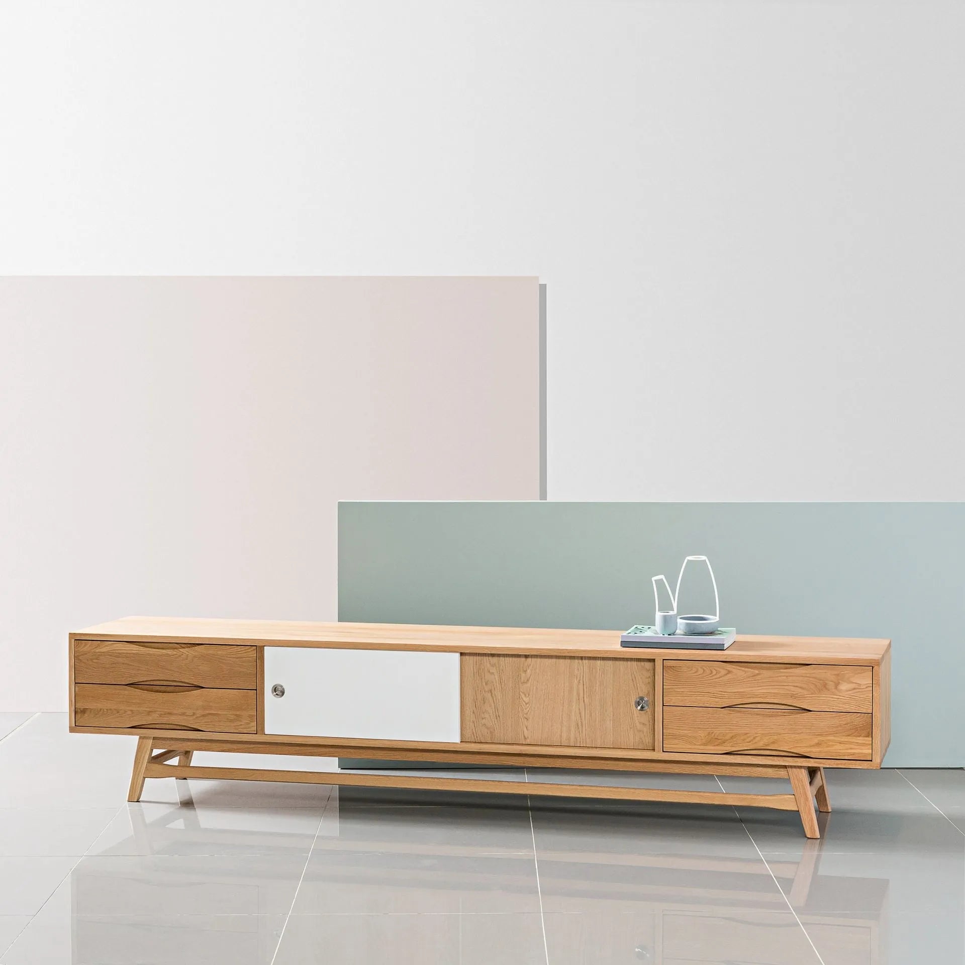 Magnus TV and Media Console 95" x 18" Solid American Oak