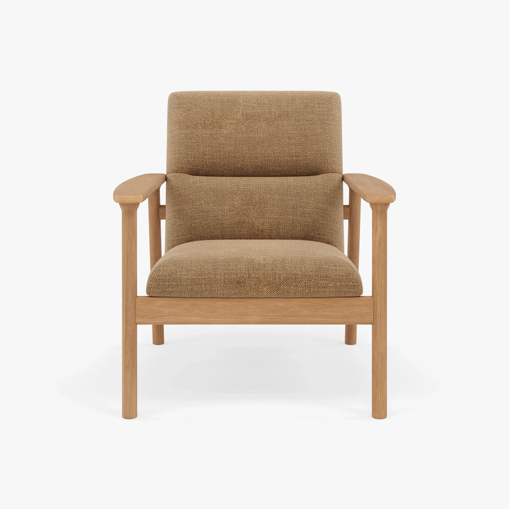Mysa Armchair Camel Beige Fabric Solid American Oak