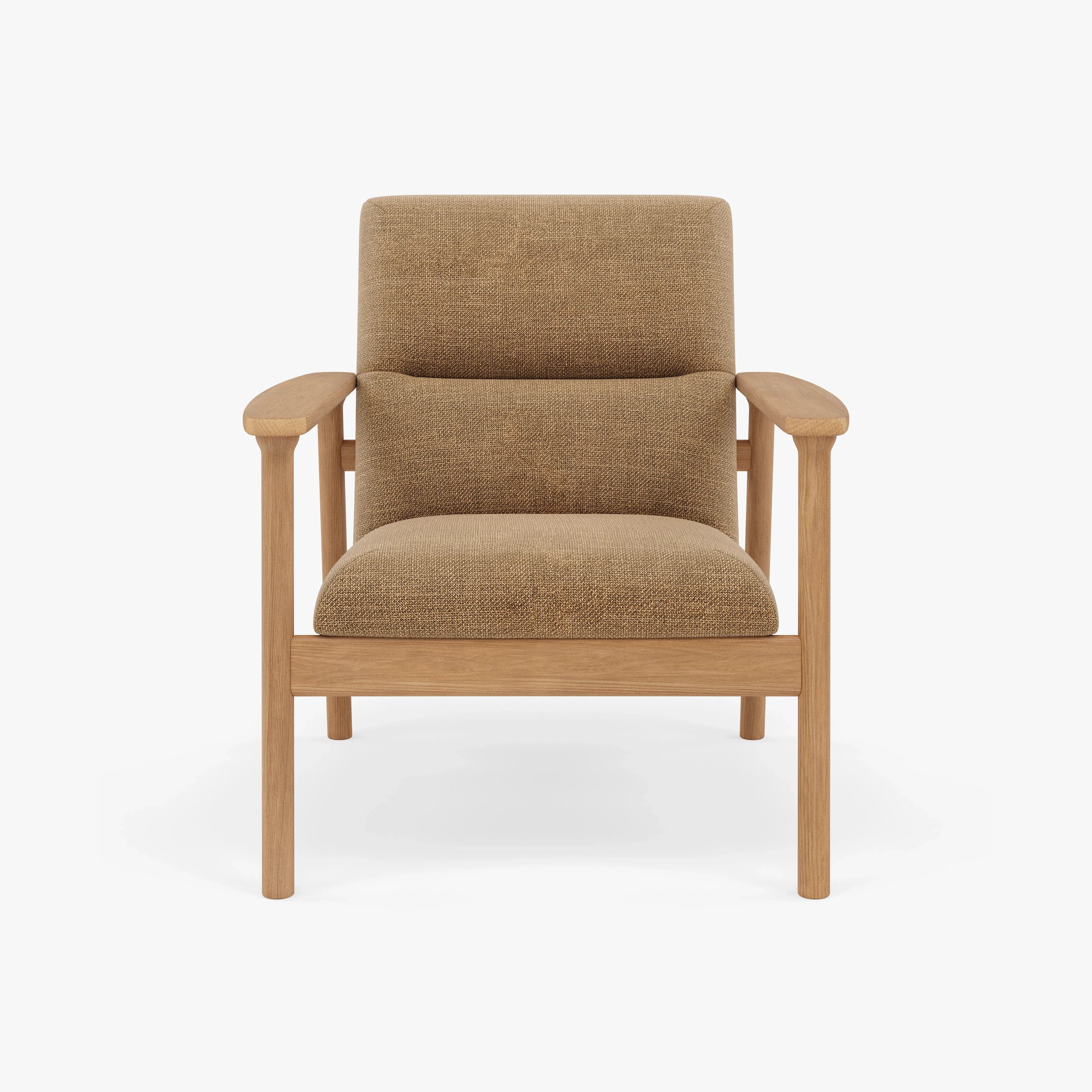 Mysa Armchair Camel Beige Fabric Solid American Oak